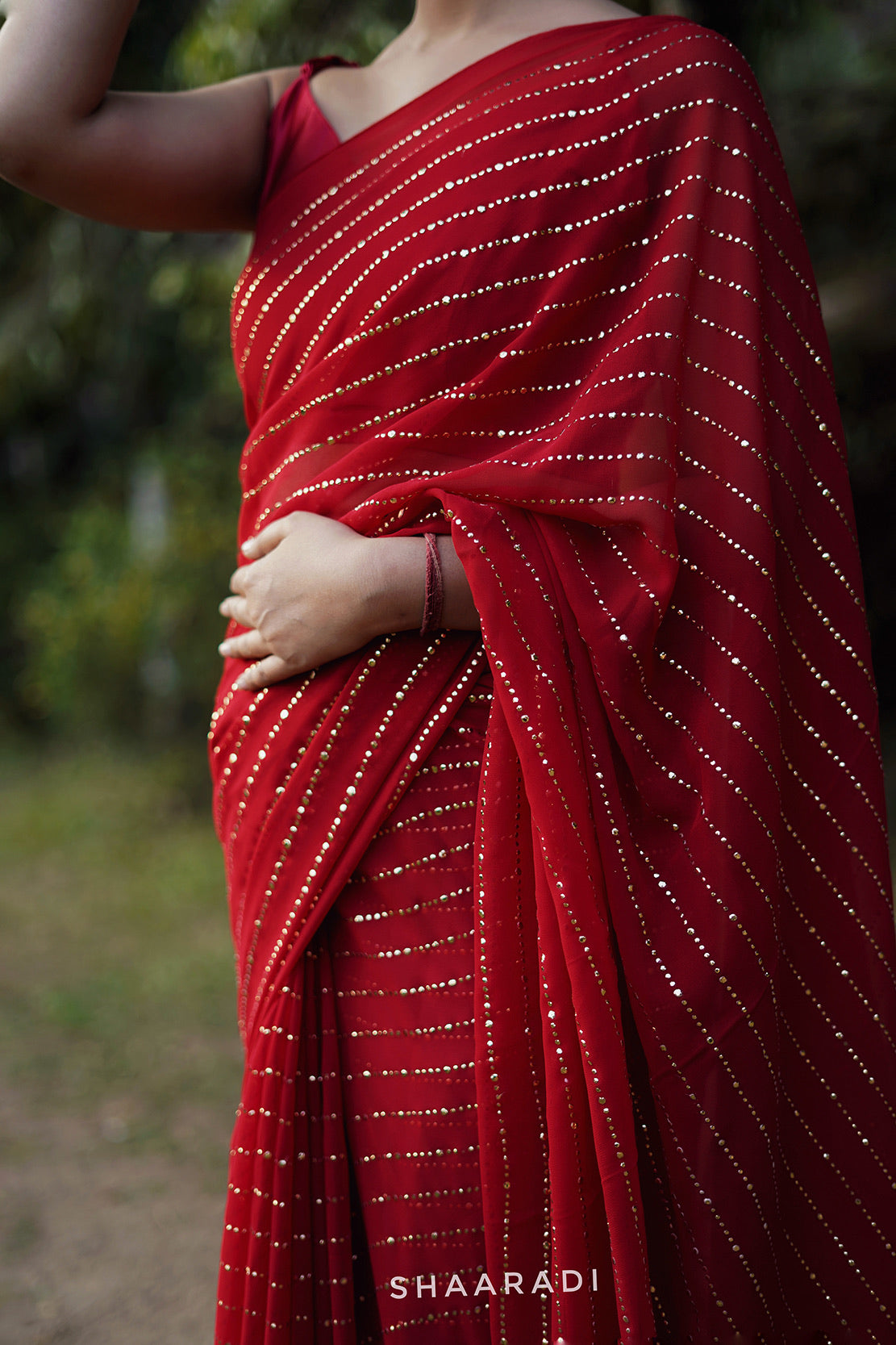 Golden Dreams in Ruby Saree