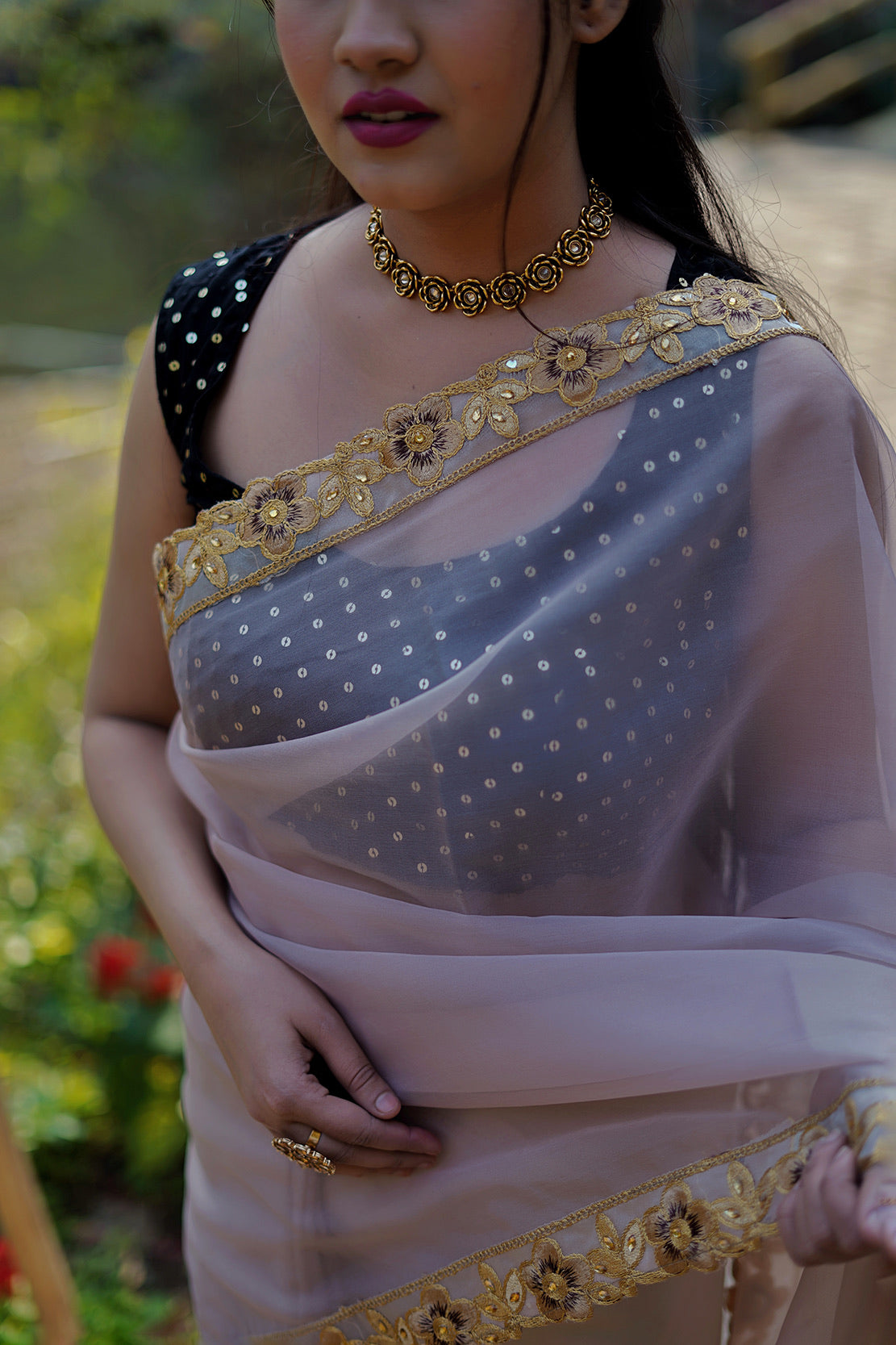 Gold floral Saree