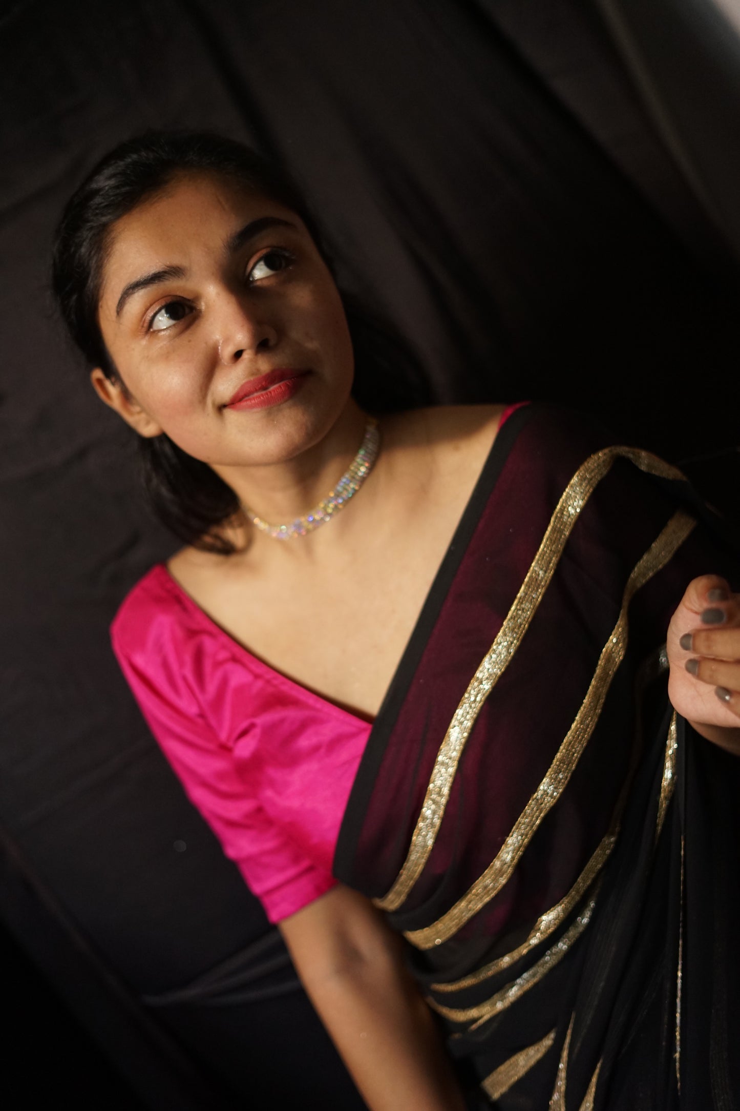 Sequinned Black Saree