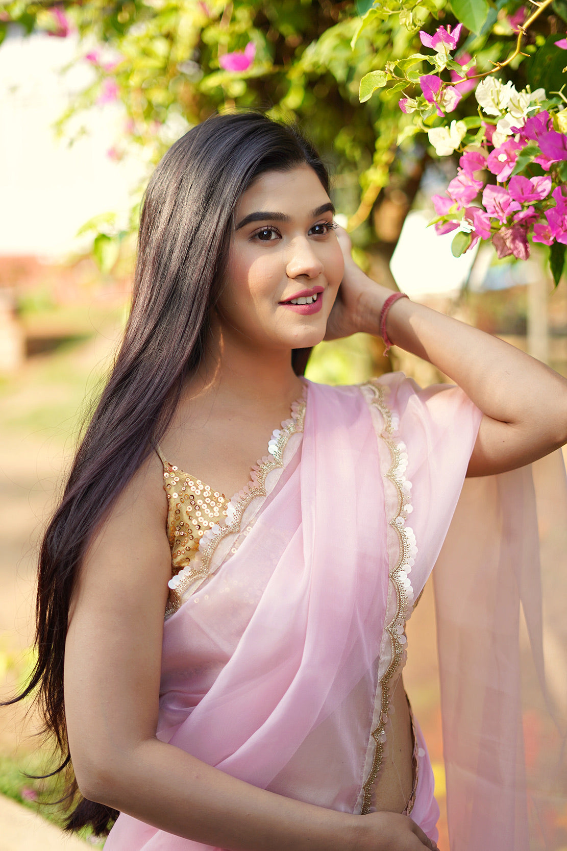 Seher Gulabi Organza Saree