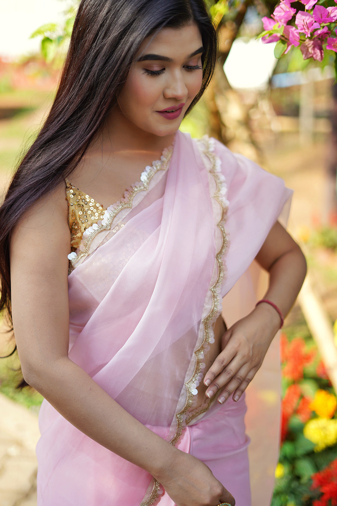 Seher Gulabi Organza Saree