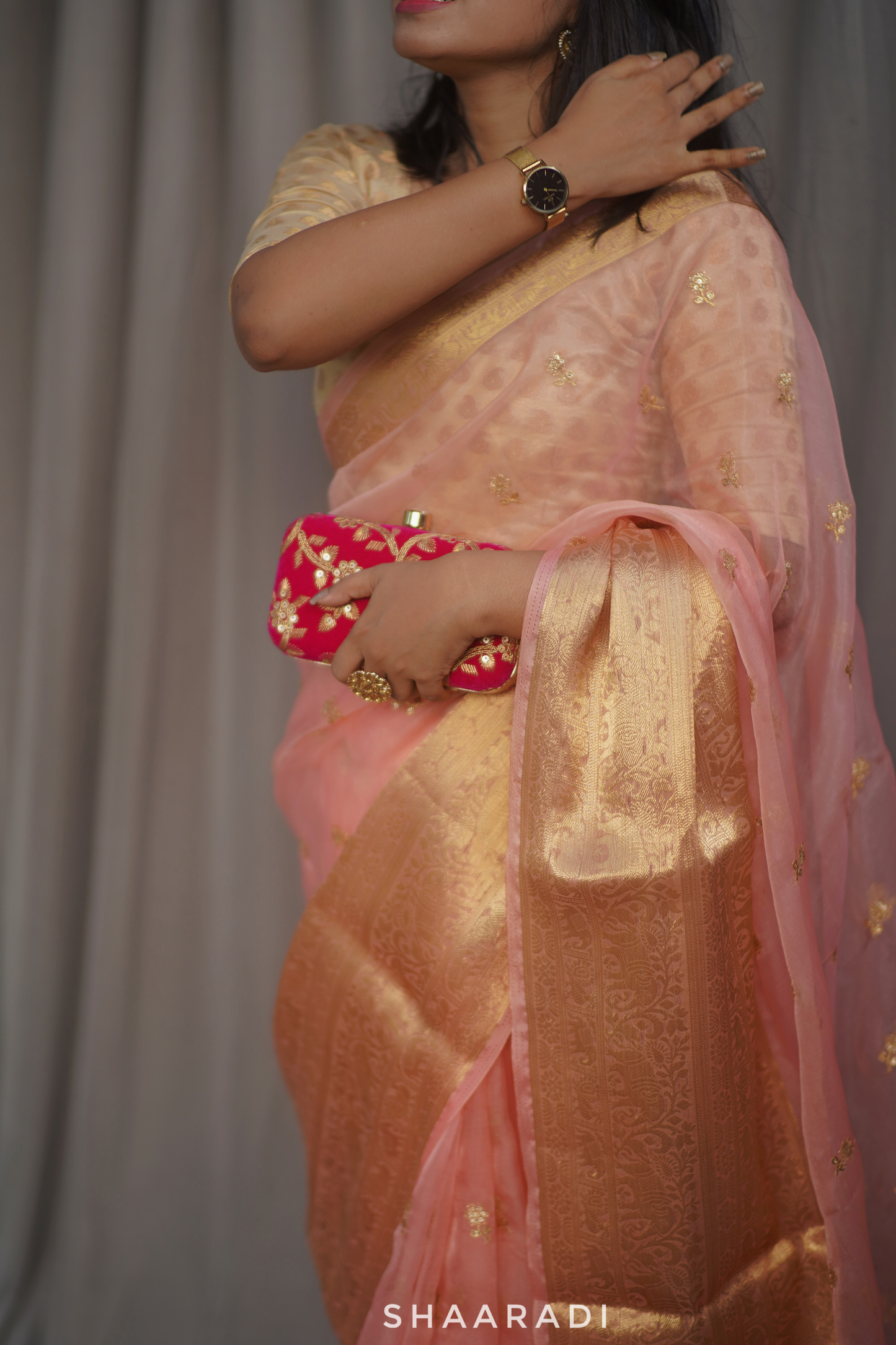 Peach Blossoms Organza Saree