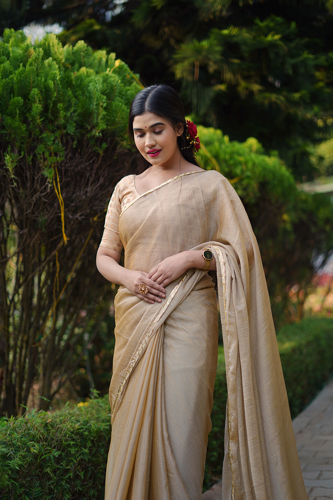 Beige Gota Saree