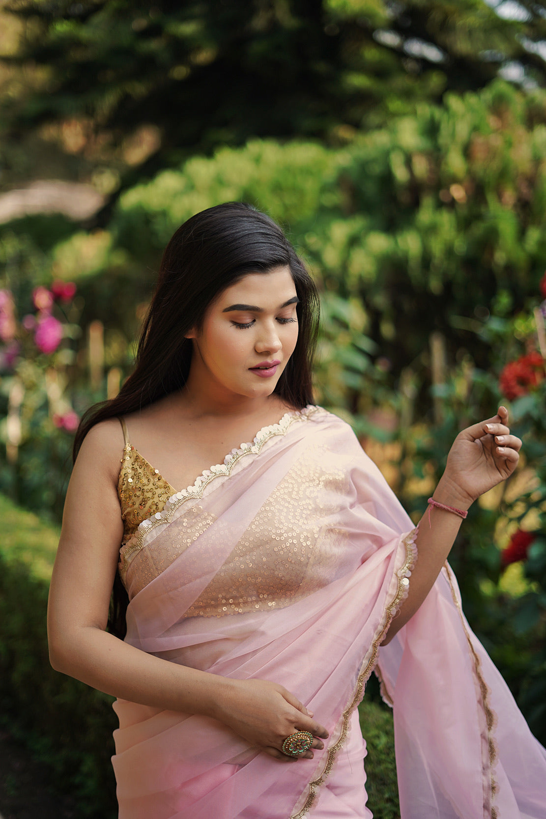 Seher Gulabi Organza Saree