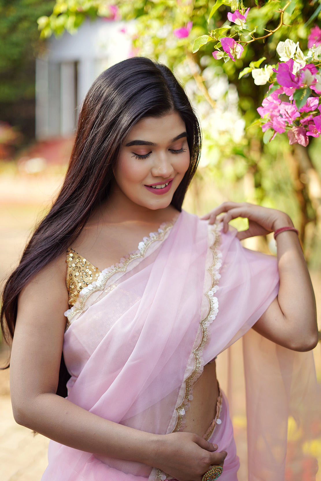 Seher Gulabi Organza Saree