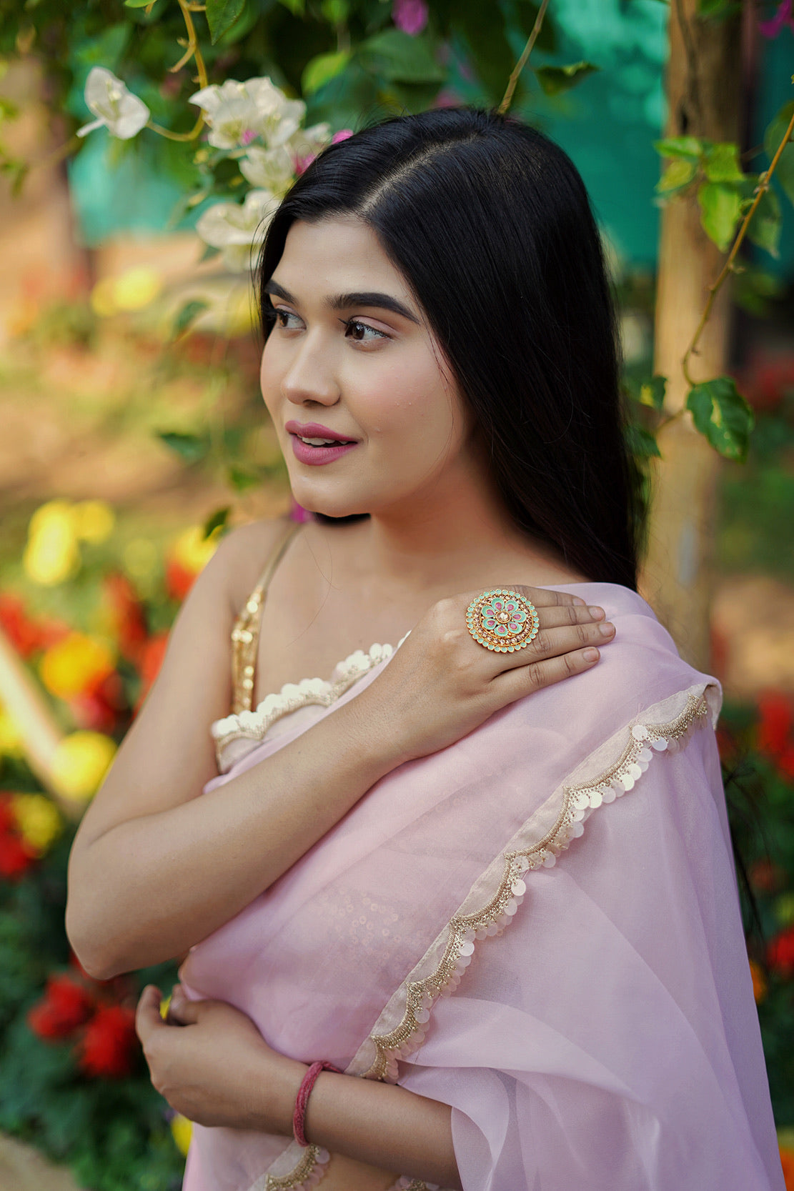 Seher Gulabi Organza Saree