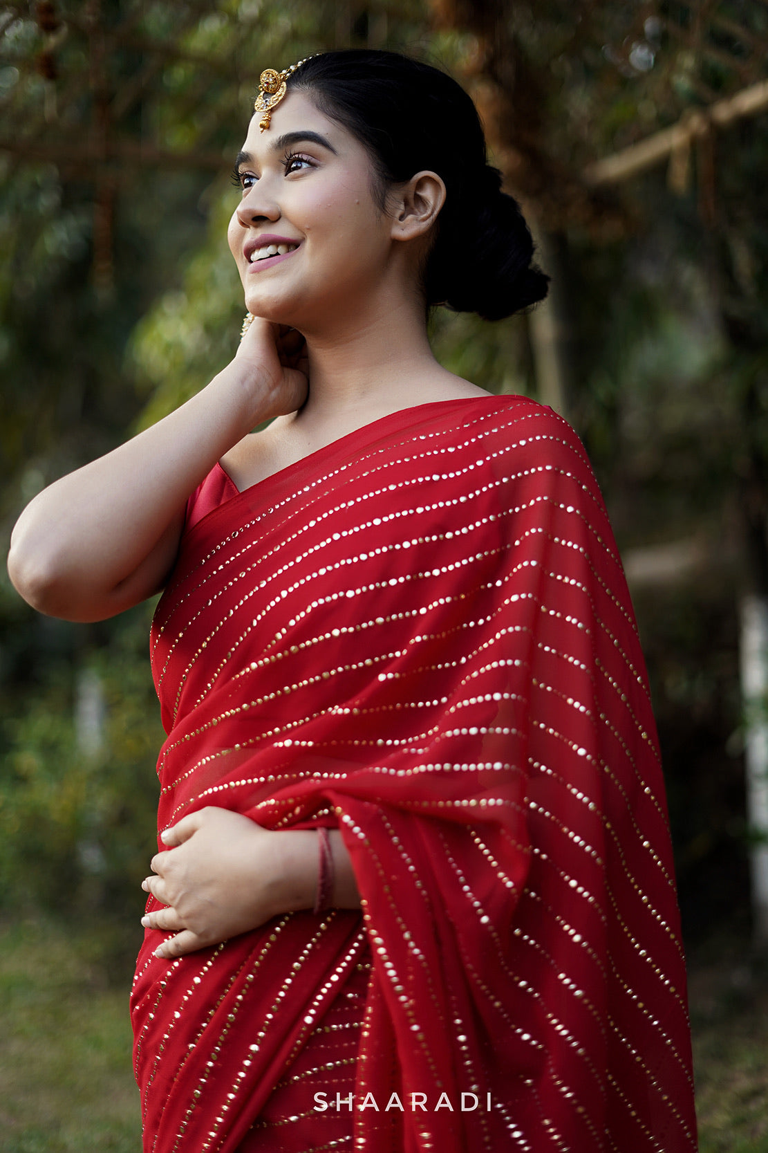 Golden Dreams in Ruby Saree