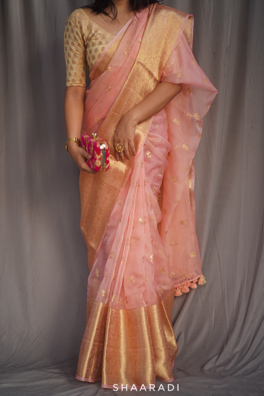 Peach Blossoms Organza Saree