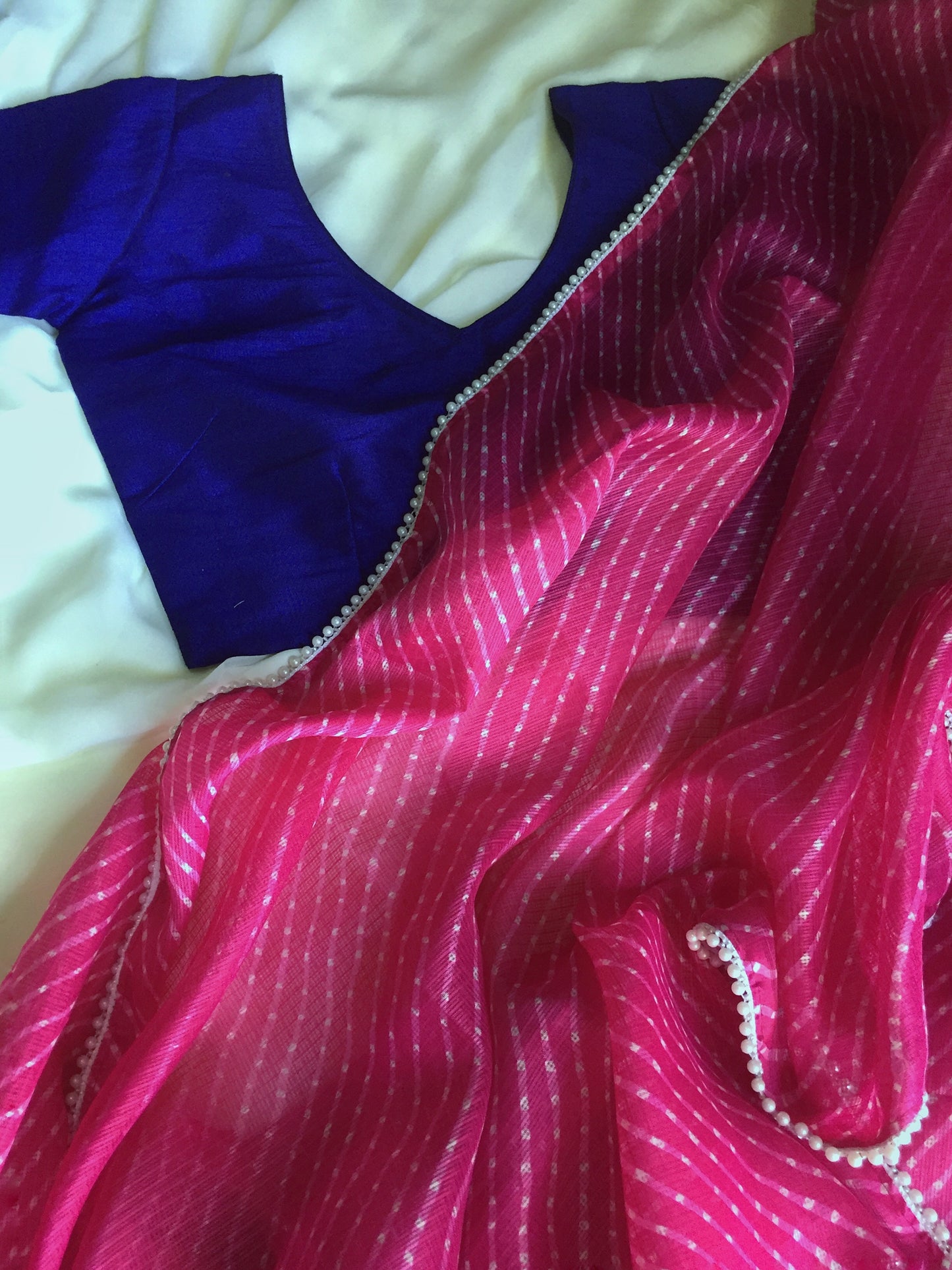 Pearls in Pink Leheriya Saree
