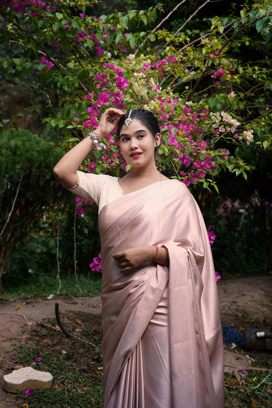 Rose Gold Satin Saree