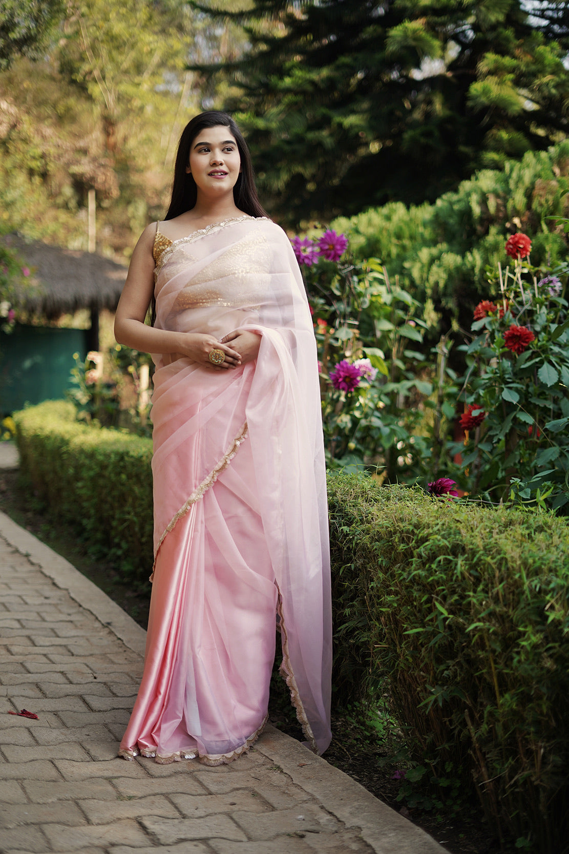 Seher Gulabi Organza Saree