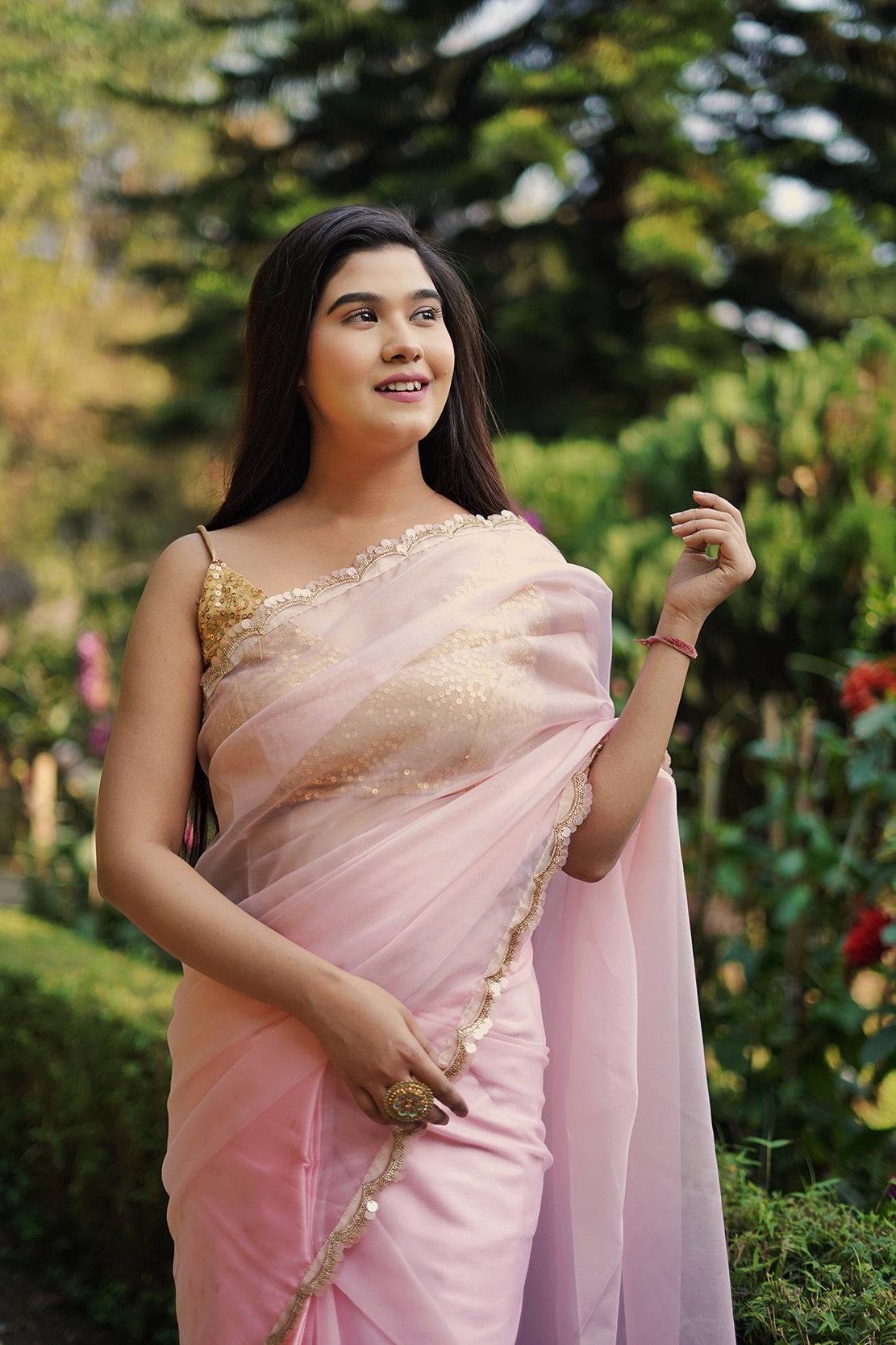 Seher Gulabi Organza Saree