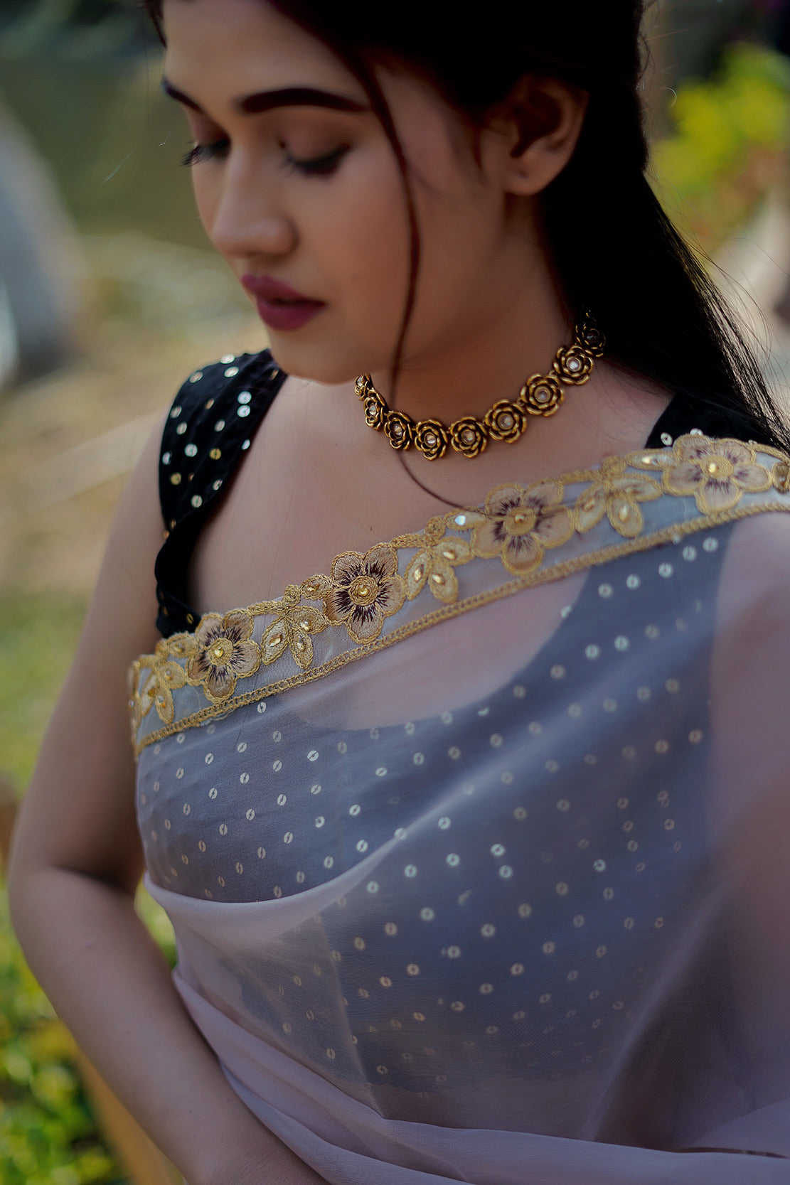 Gold floral Saree