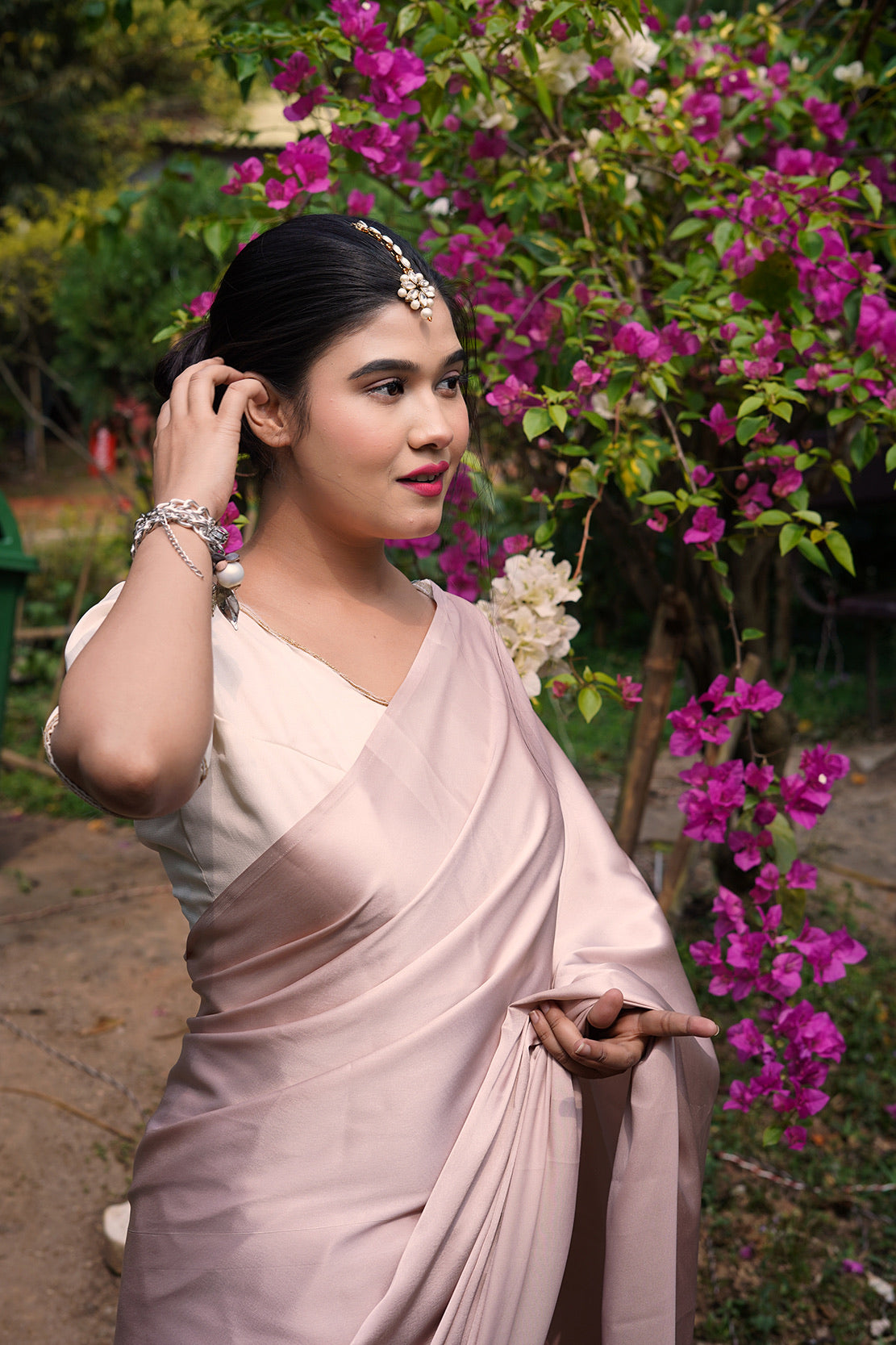 Rose Gold Satin Saree