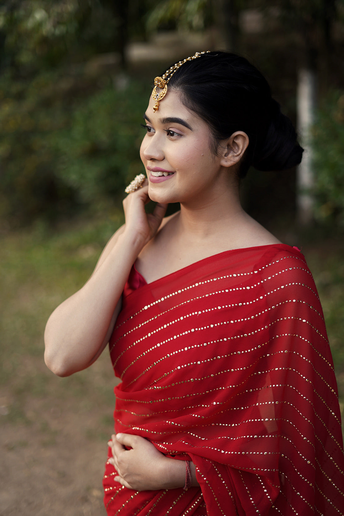 Golden Dreams in Ruby Saree