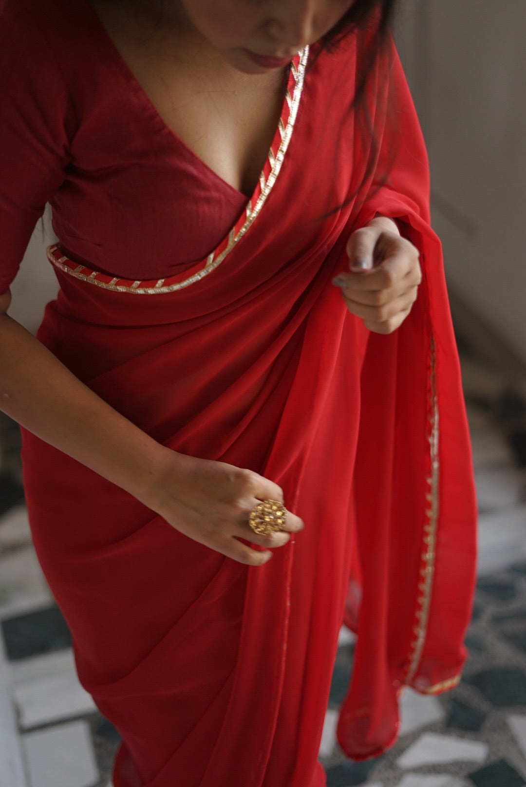 Red Gota Saree