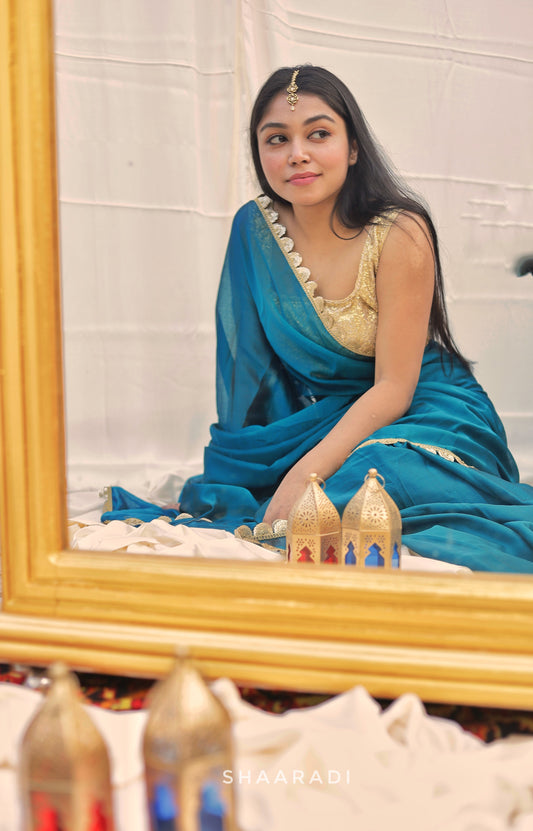 Sequinned Teal Waves Saree