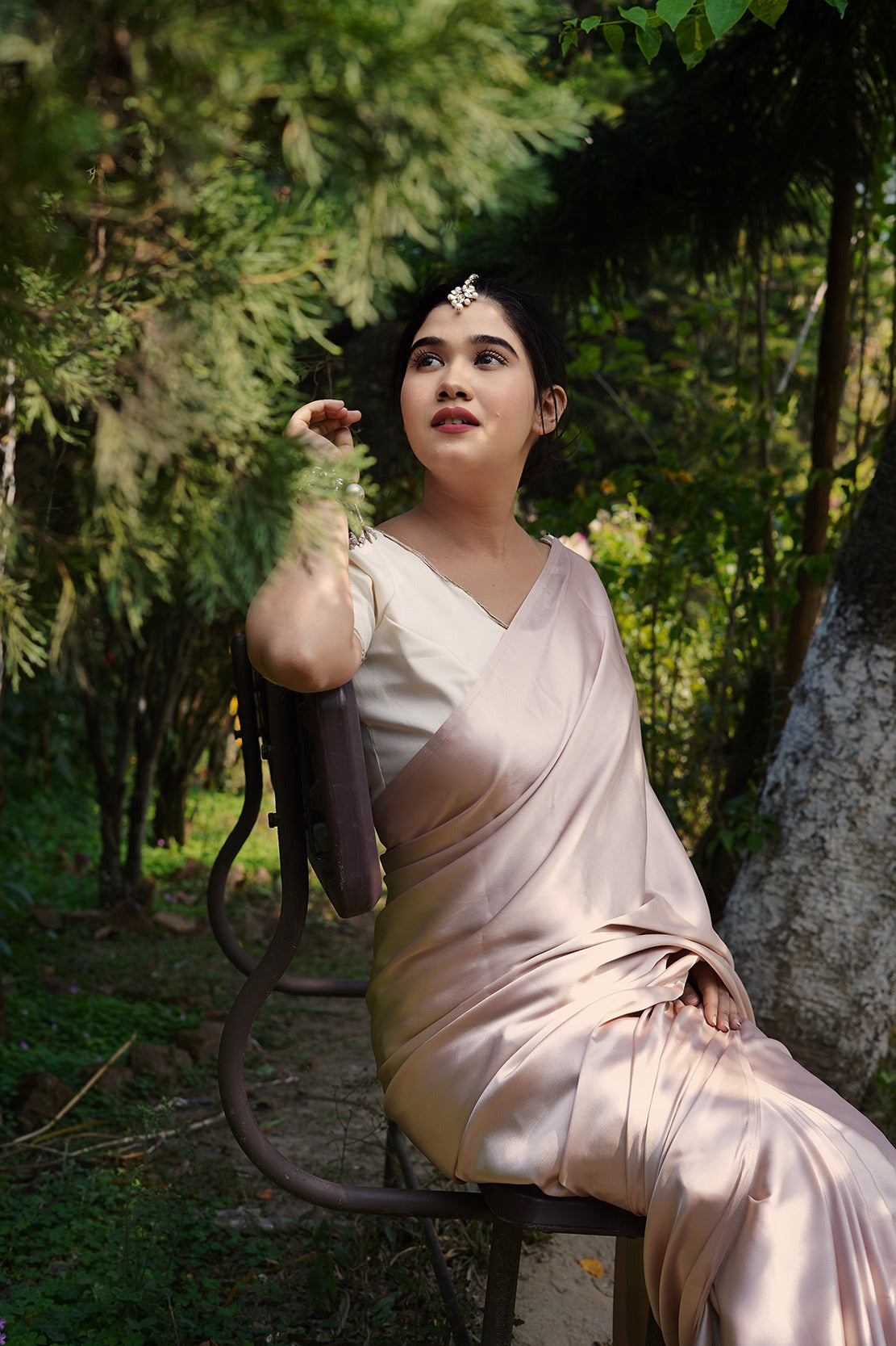 Rose Gold Satin Saree
