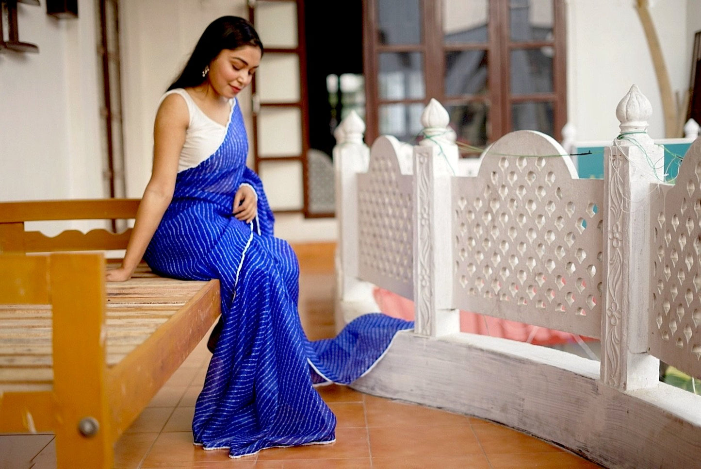Neela Leheriya Saree