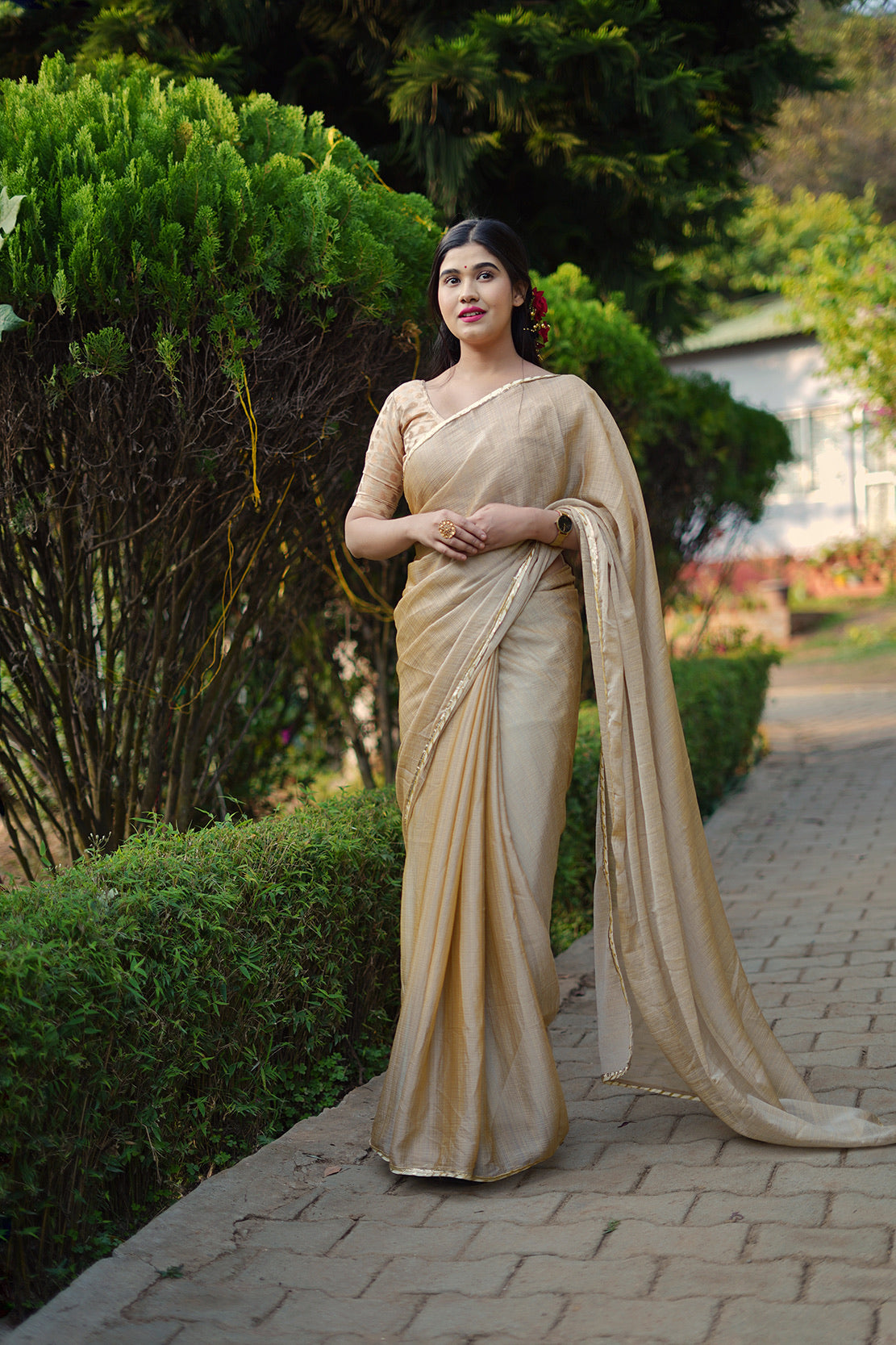 Beige Gota Saree