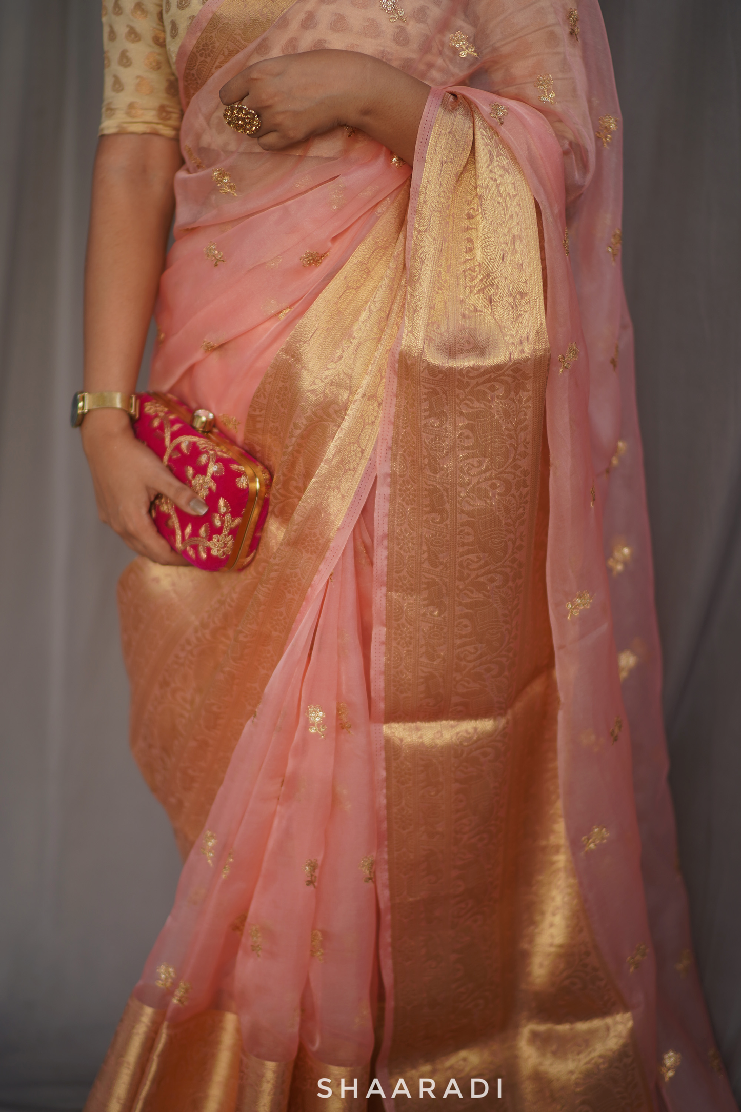 Peach Blossoms Organza Saree