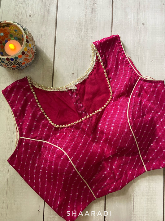 Pearls & Leheriya Pink Blouse