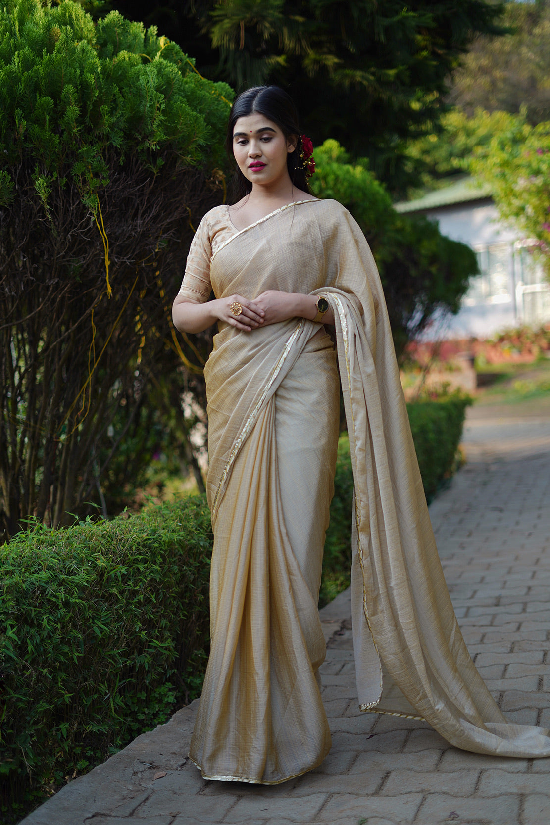 Beige Gota Saree
