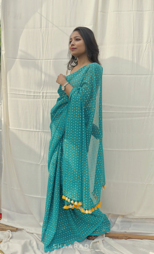 Turquoise Bandhani Saree