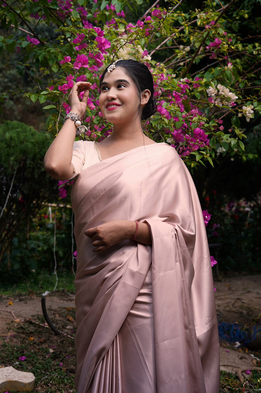 Rose Gold Satin Saree