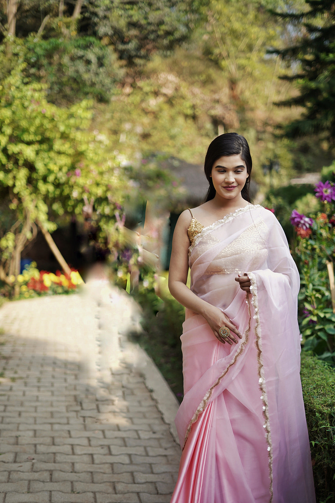 Seher Gulabi Organza Saree