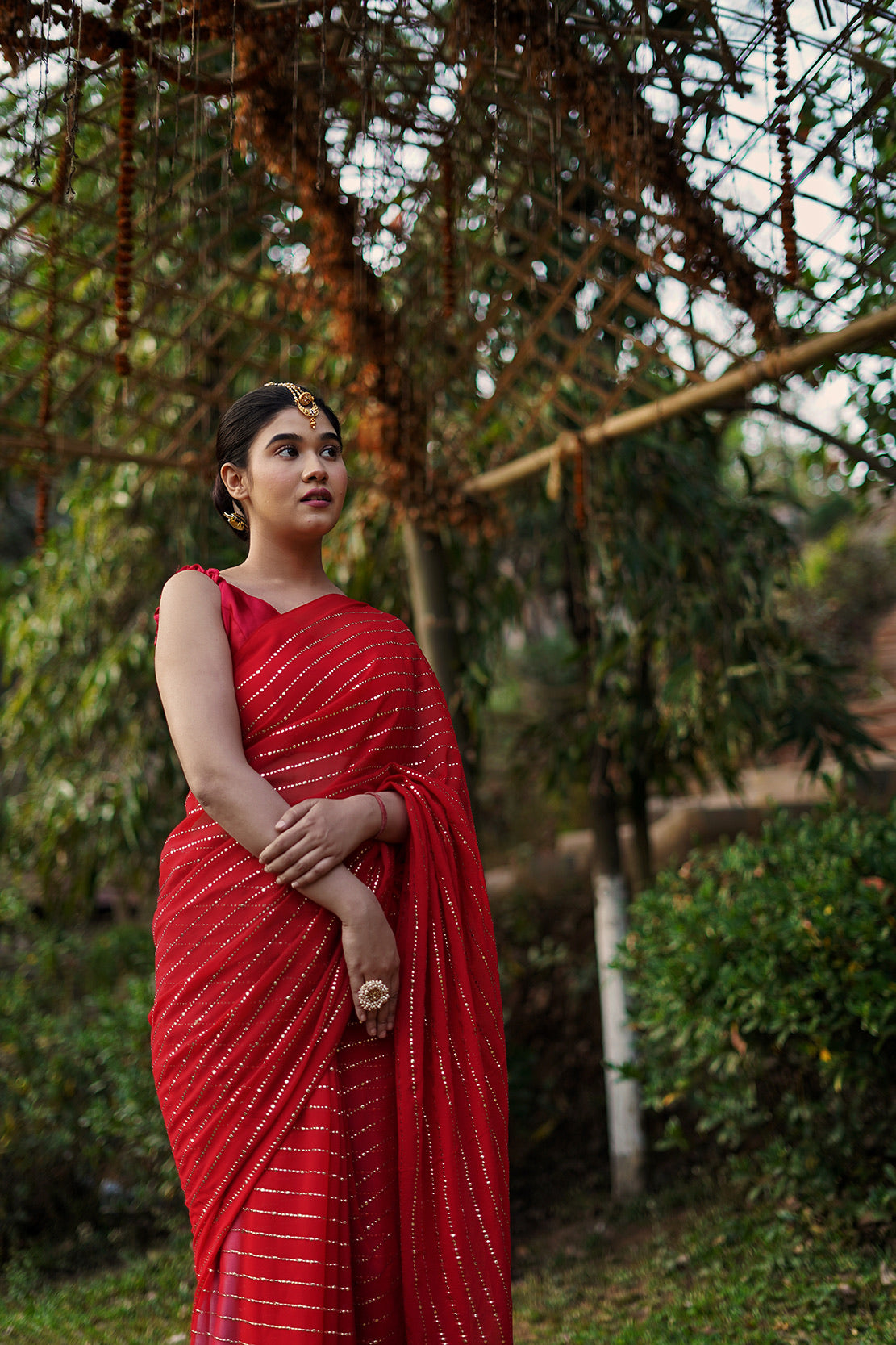 Golden Dreams in Ruby Saree