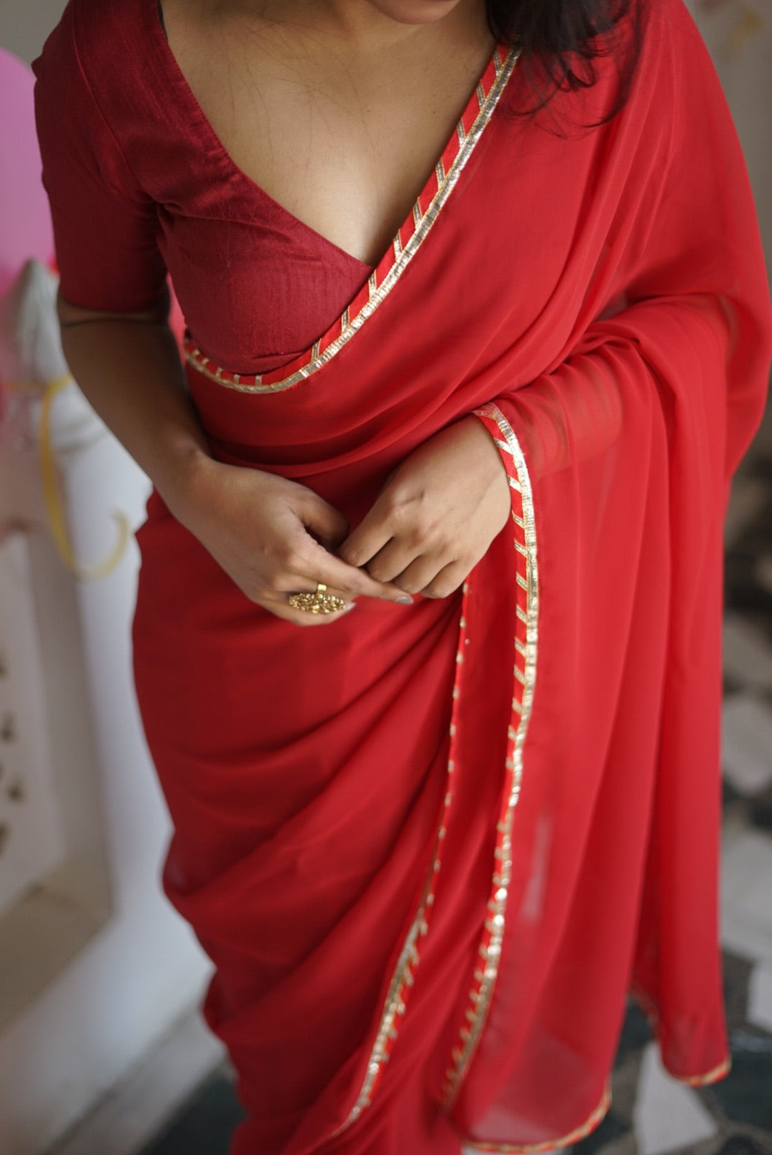 Red Gota Saree