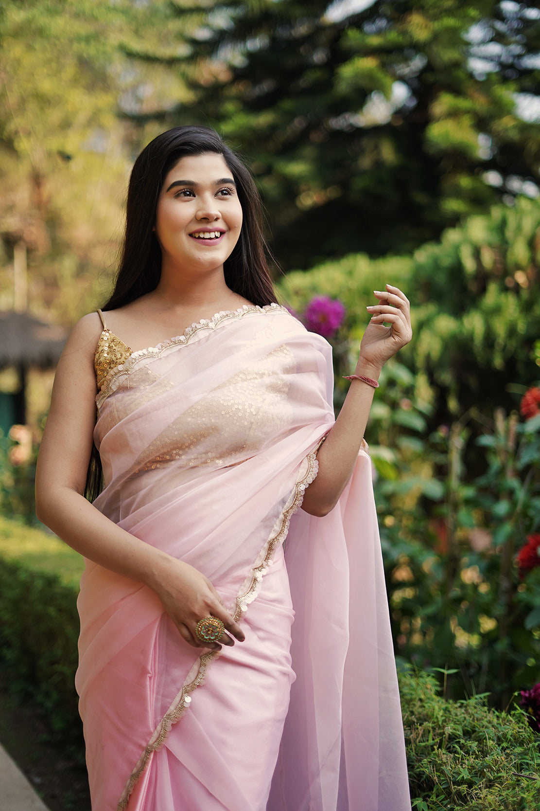 Seher Gulabi Organza Saree