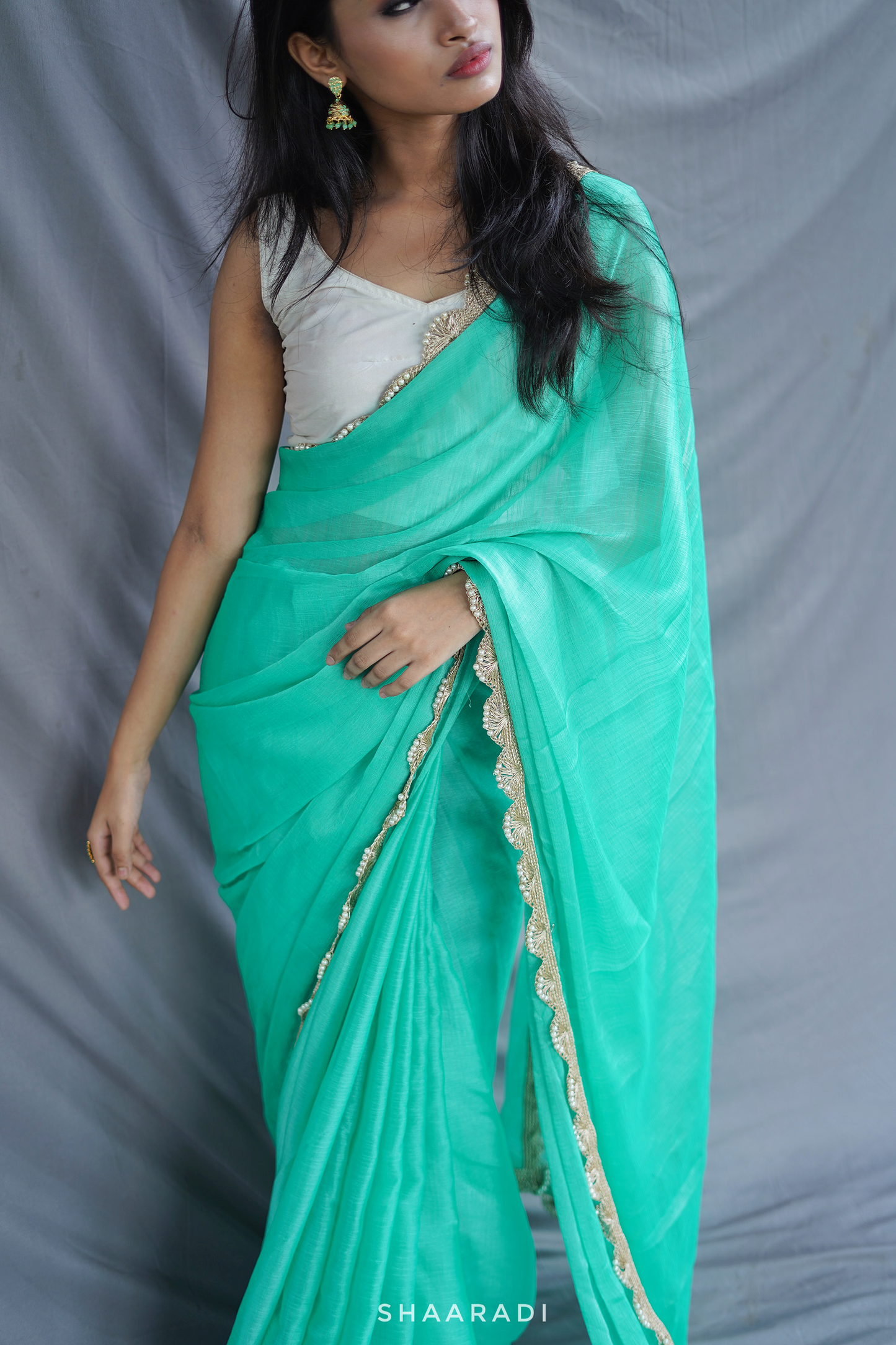 Sea Blue Embellished Saree