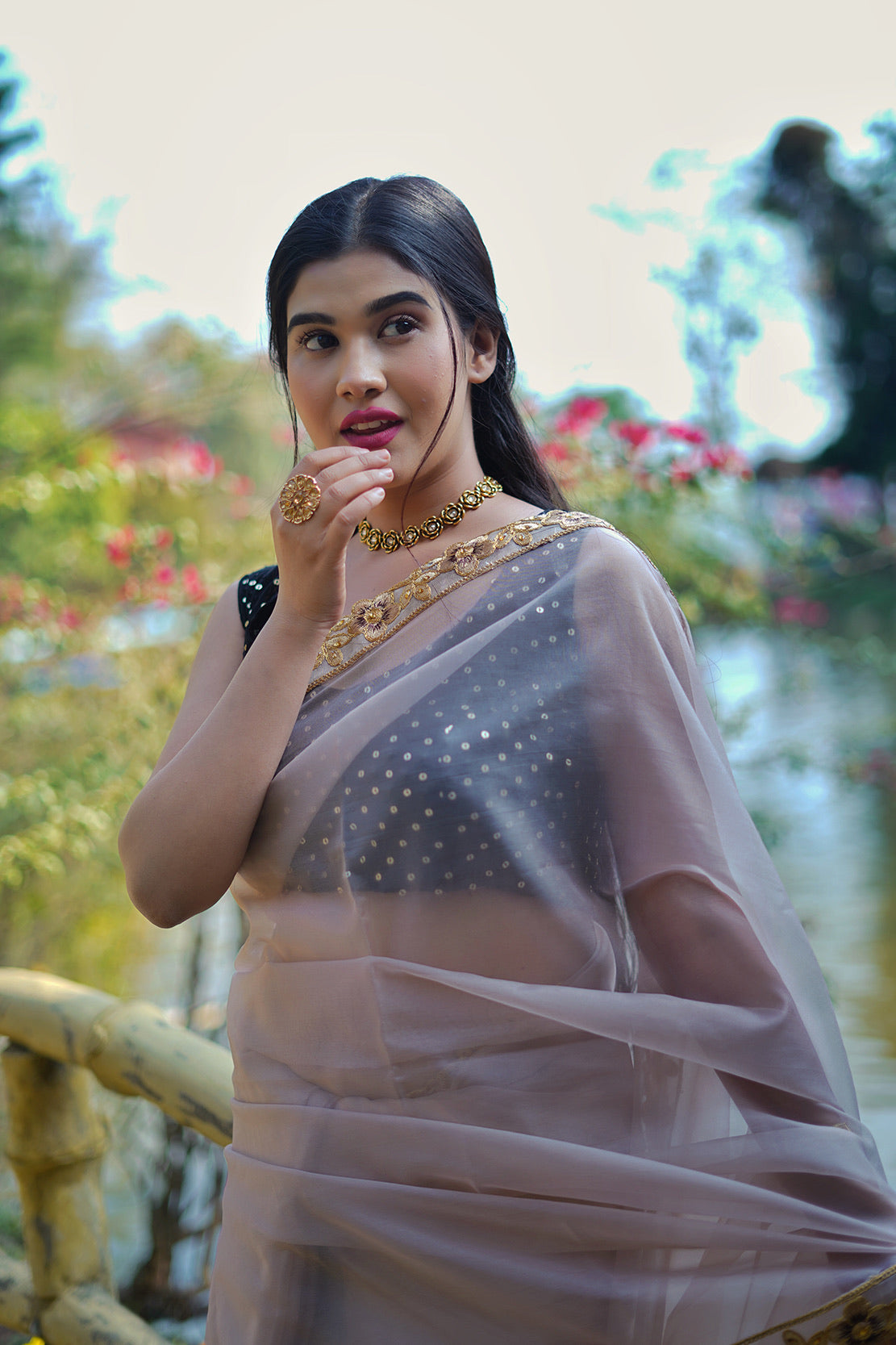 Gold floral Saree