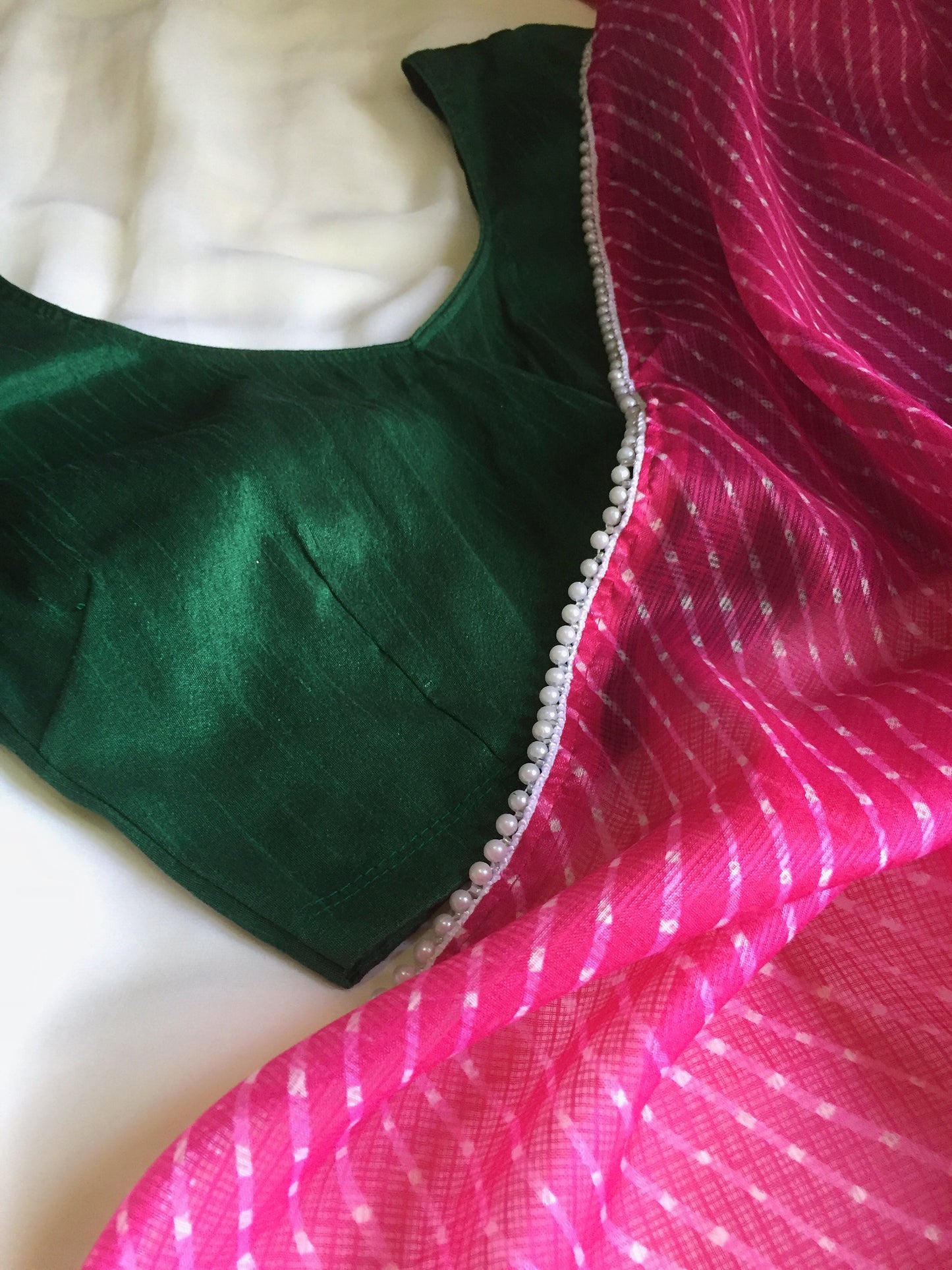 Pearls in Pink Leheriya Saree