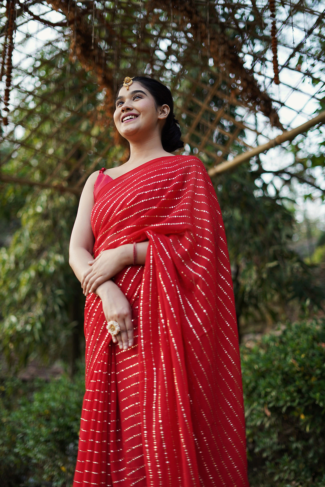 Golden Dreams in Ruby Saree