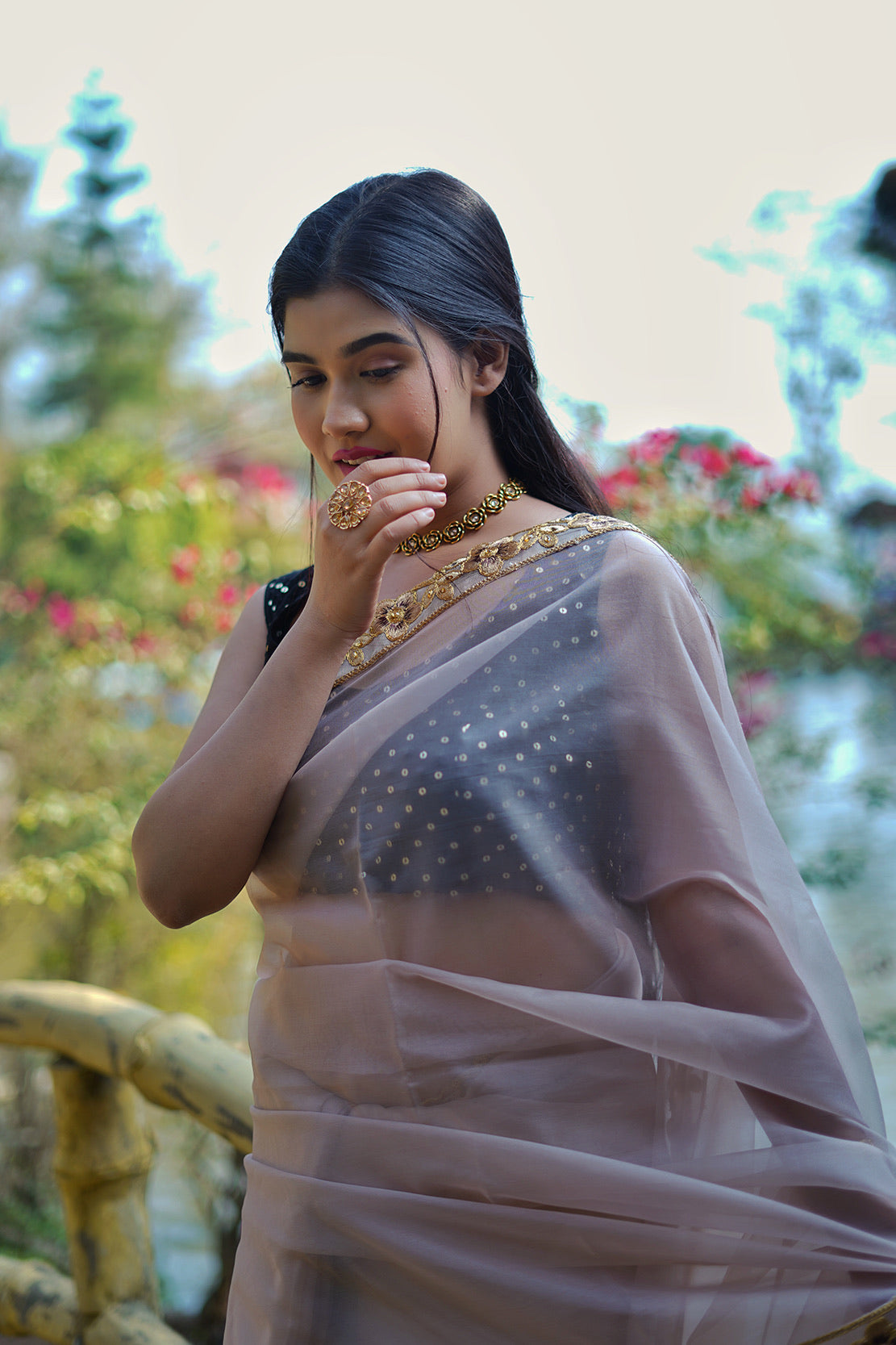 Gold floral Saree