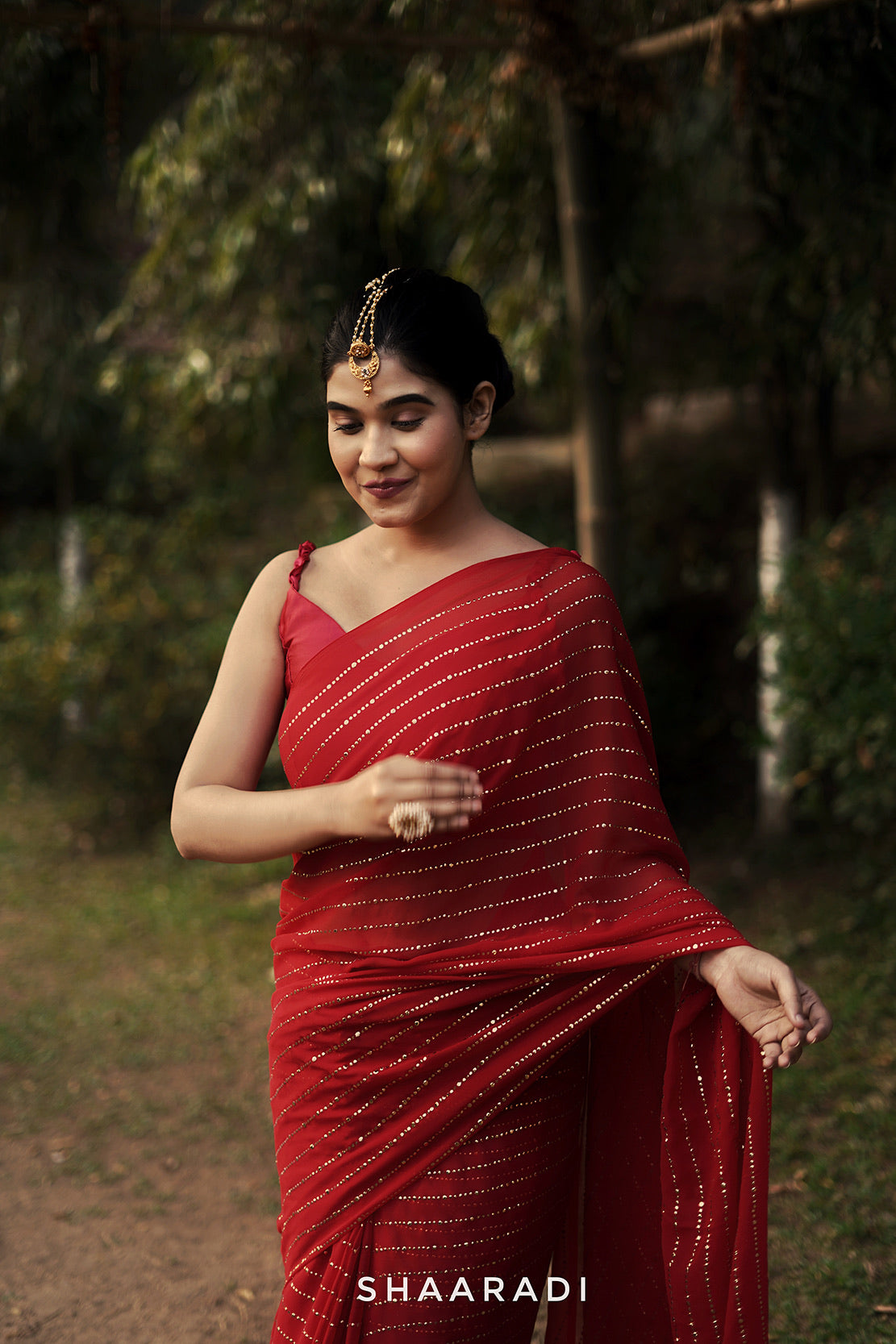 Golden Dreams in Ruby Saree