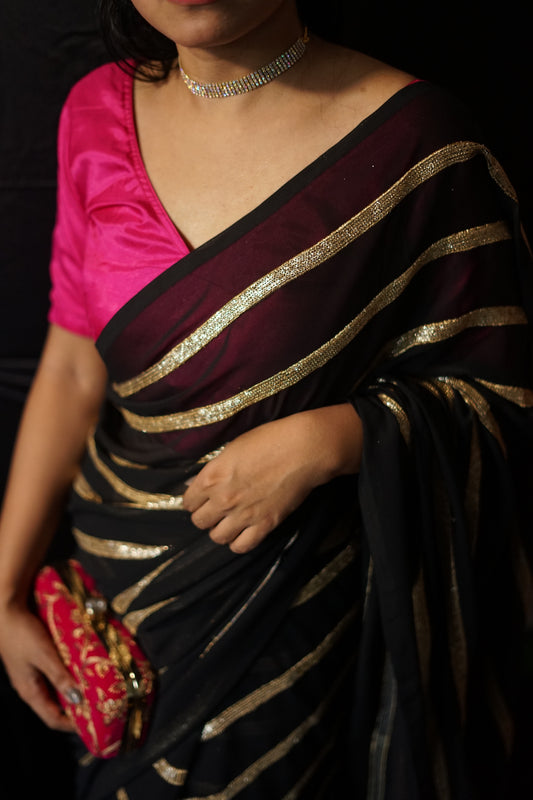 Sequinned Black Saree