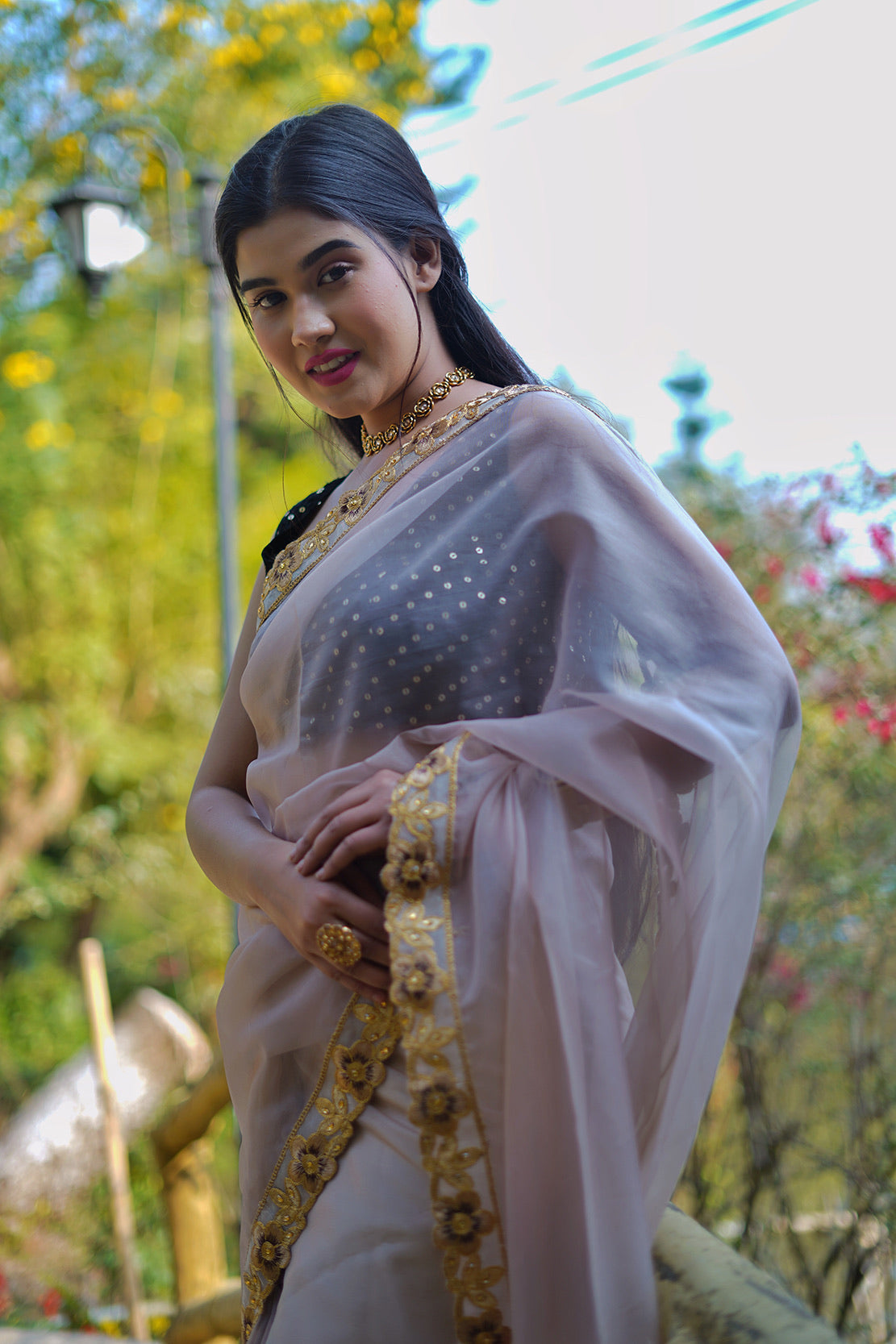 Gold floral Saree
