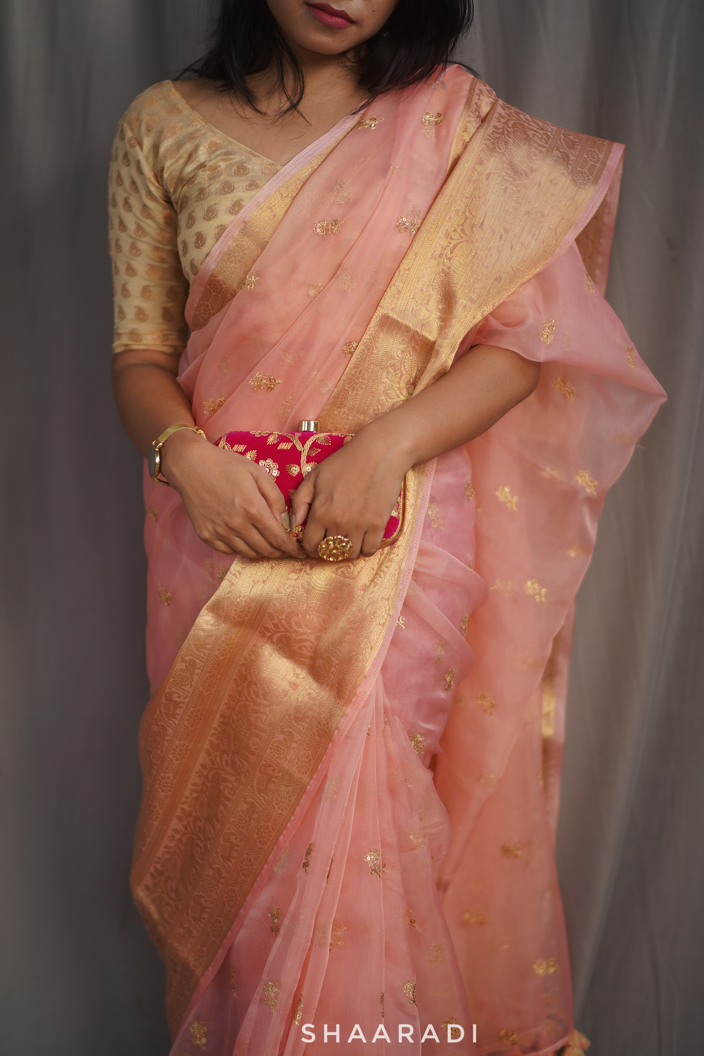Peach Blossoms Organza Saree