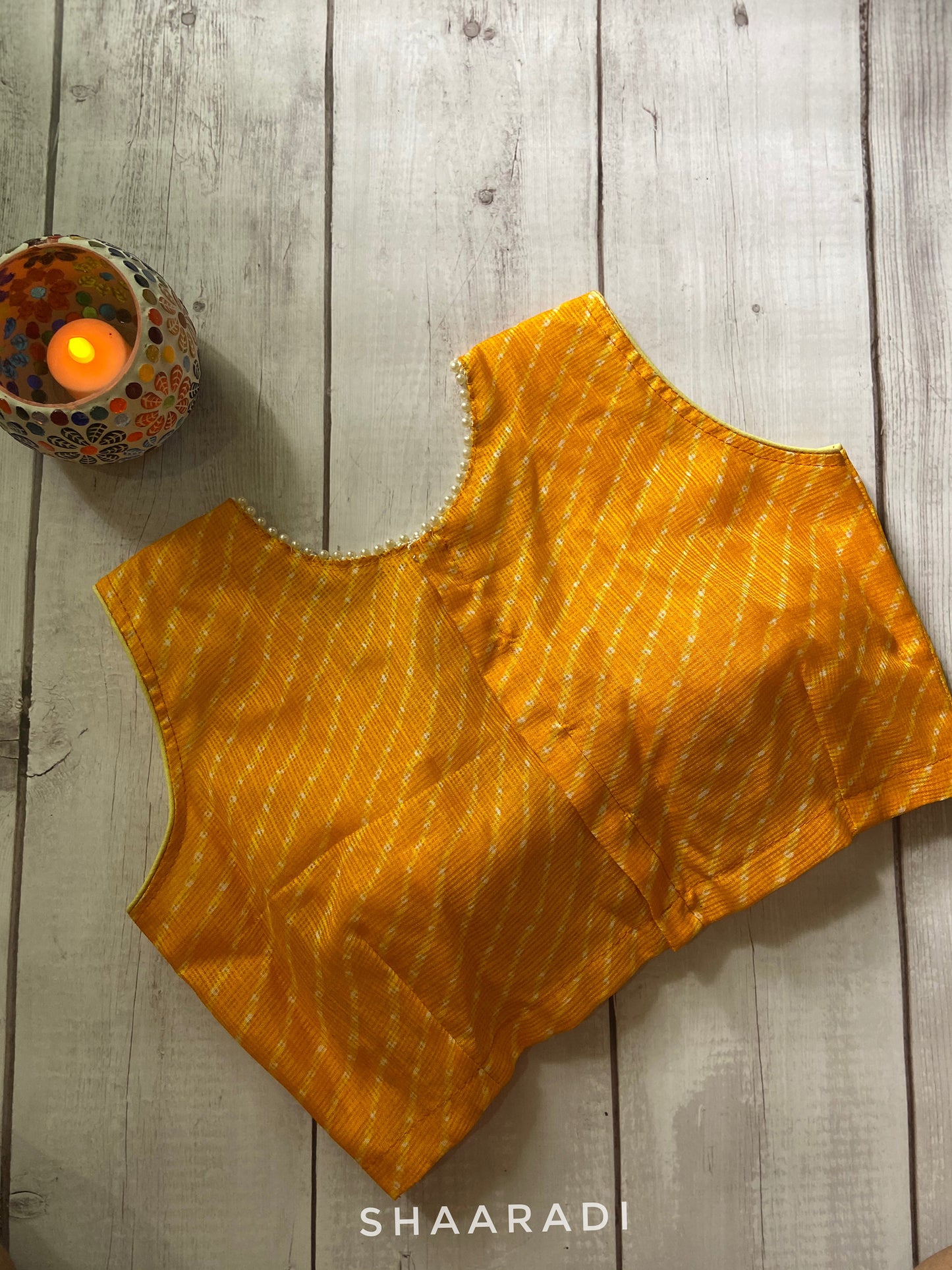 Pearls & Leheriya Yellow Blouse