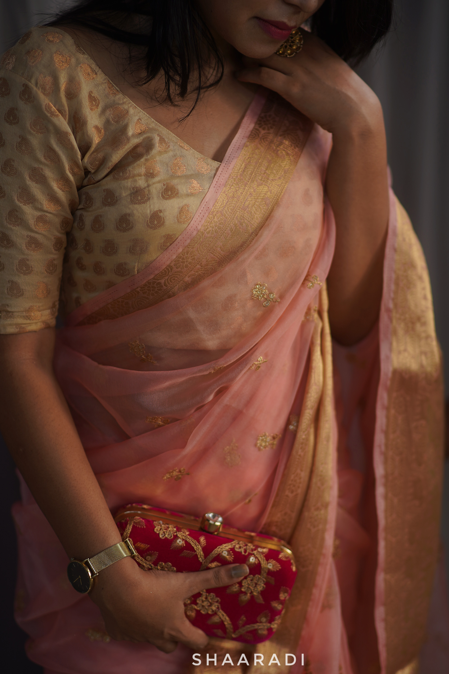 Peach Blossoms Organza Saree