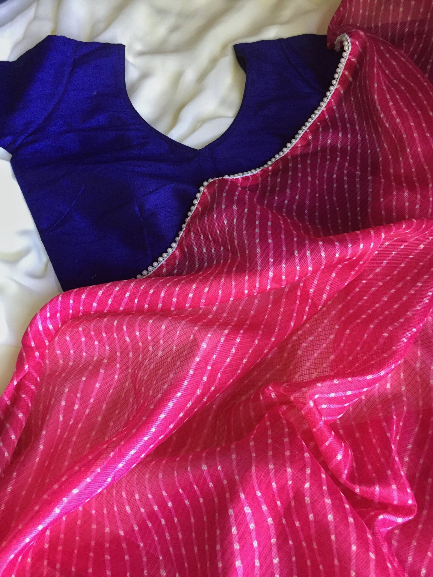 Pearls in Pink Leheriya Saree