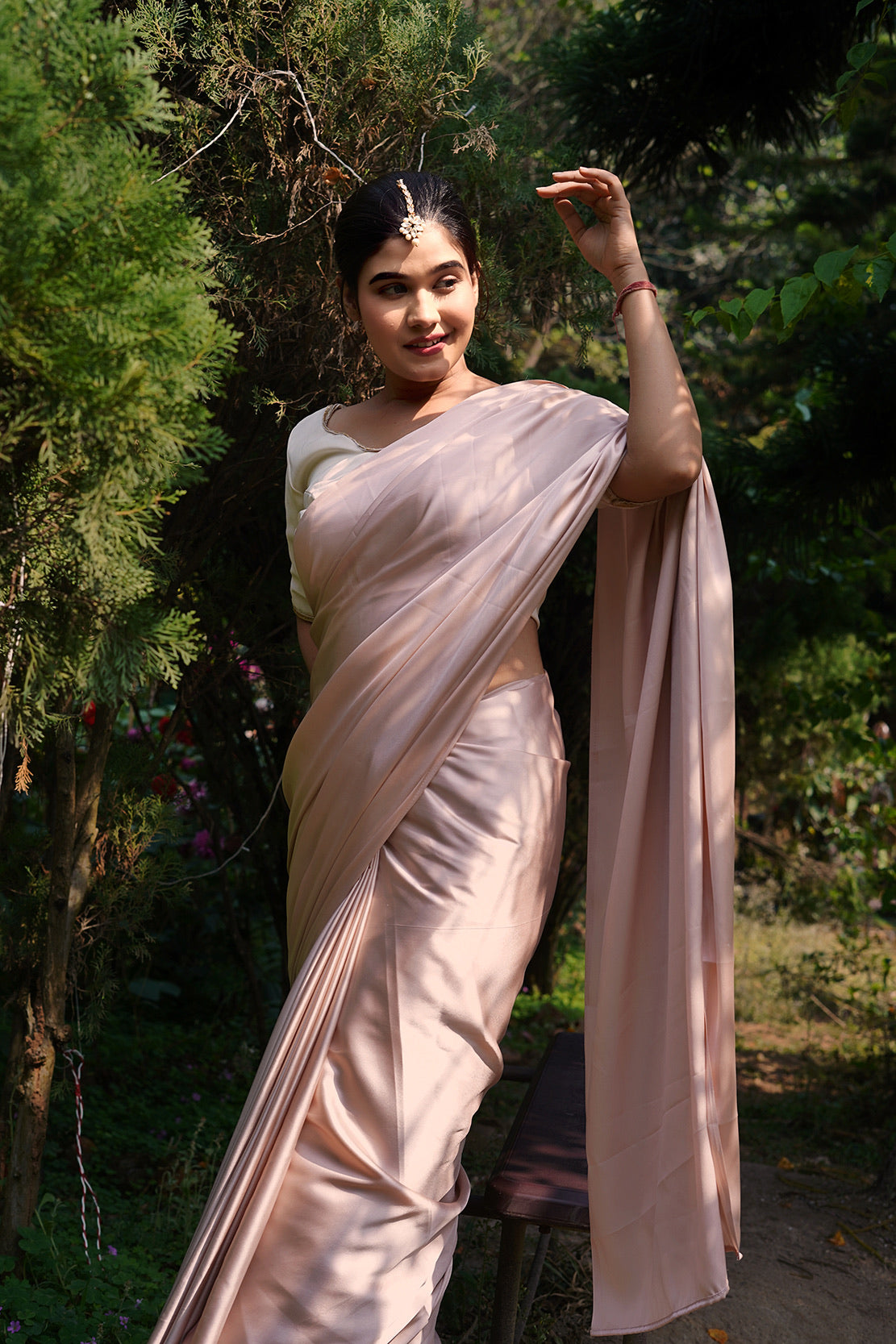 Rose Gold Satin Saree