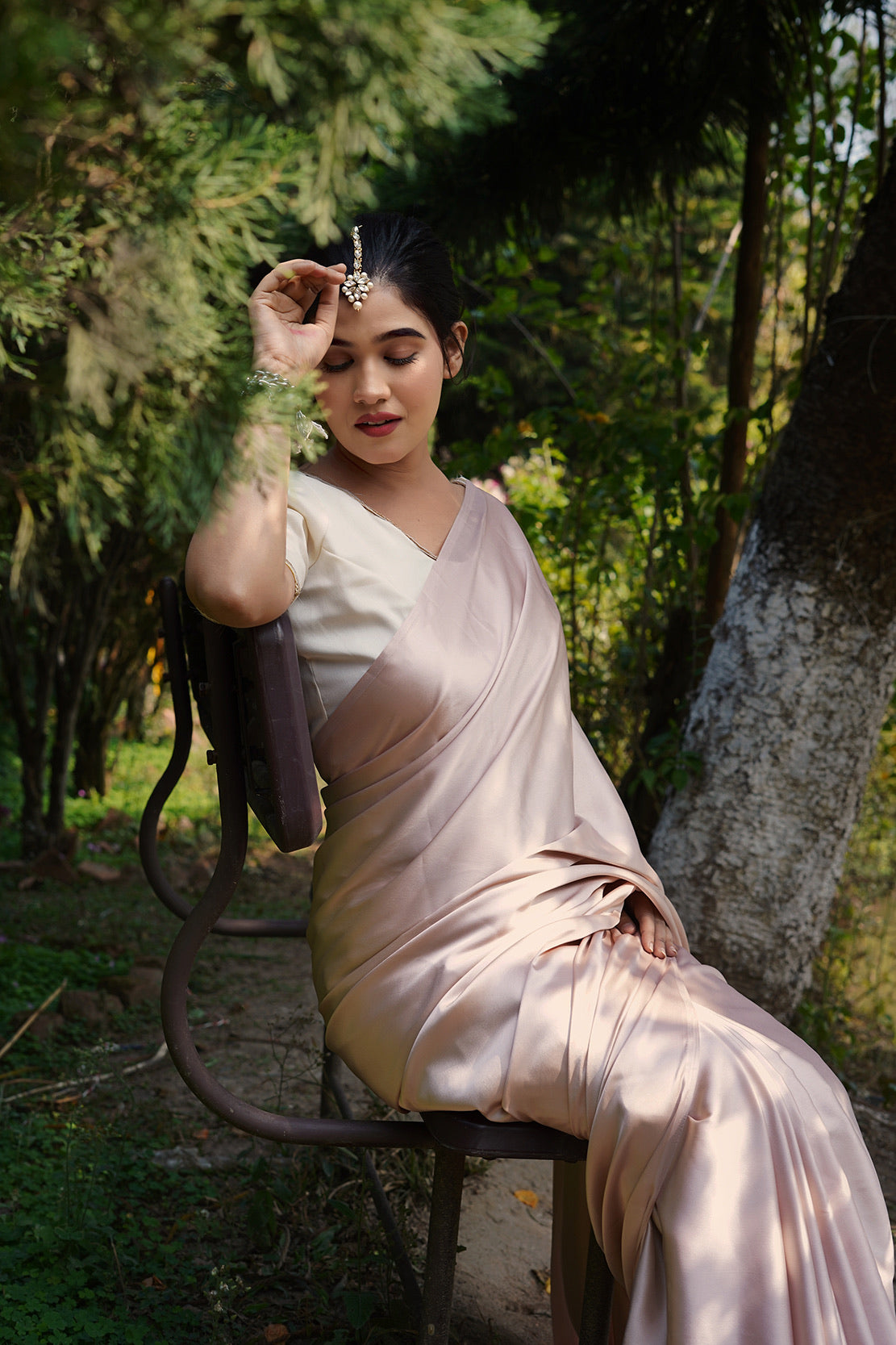 Rose Gold Satin Saree