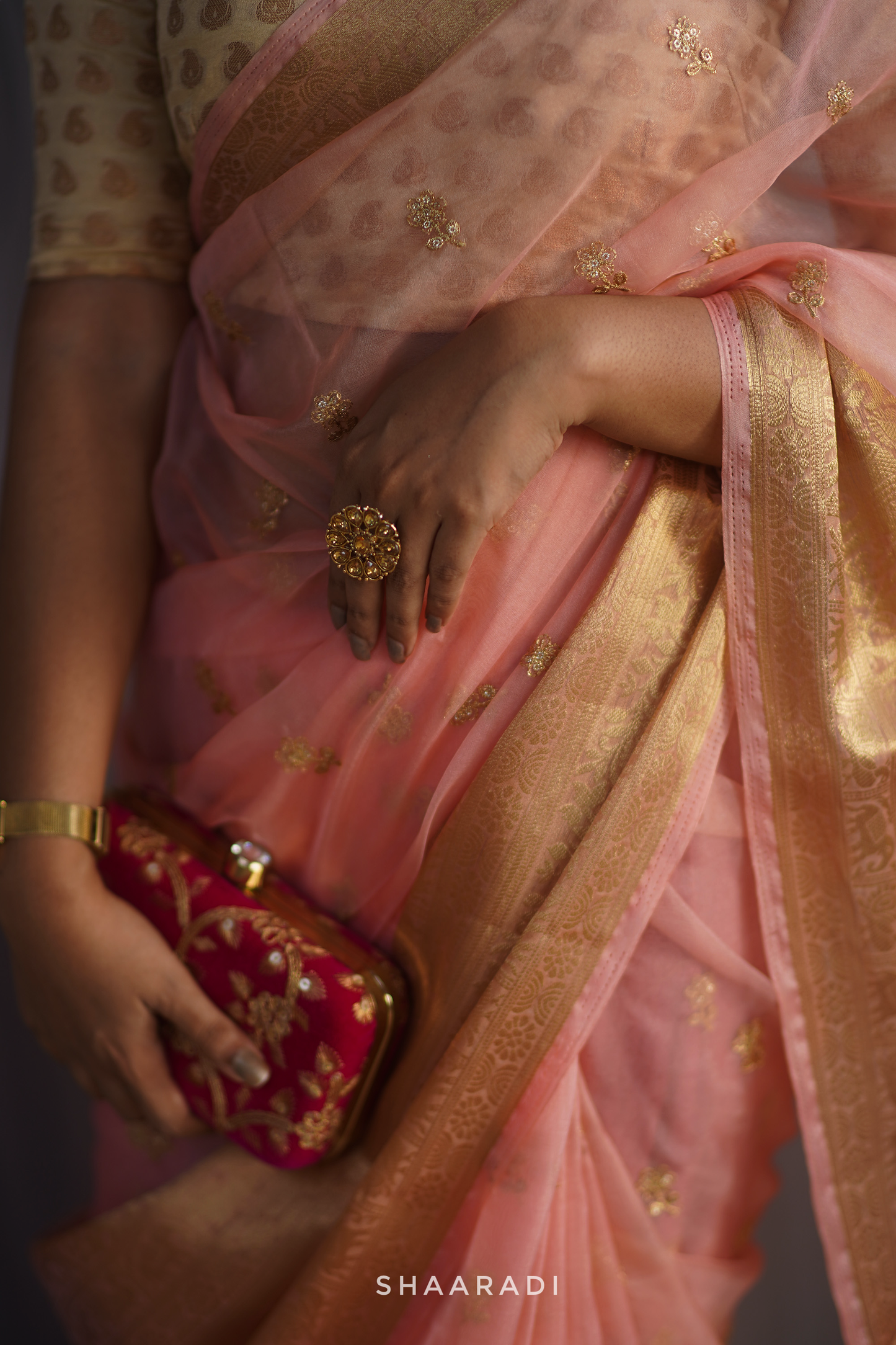 Peach Blossoms Organza Saree