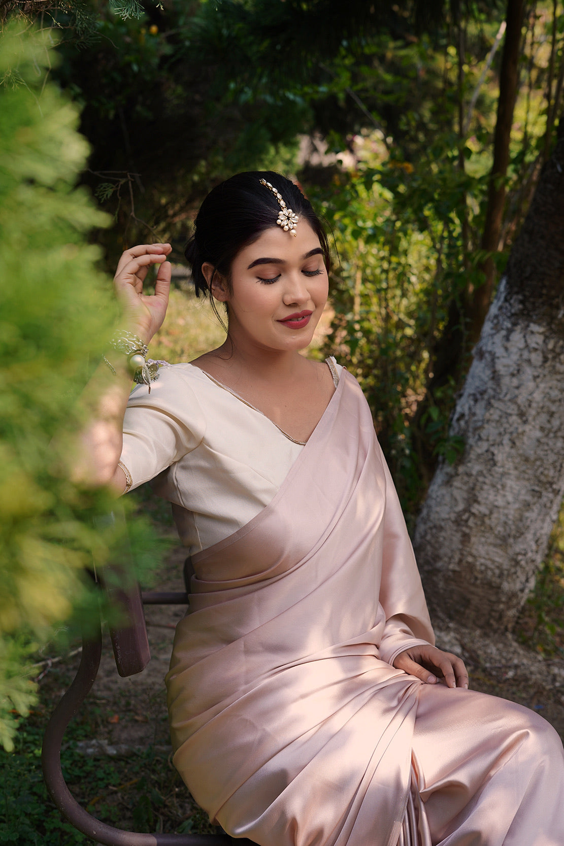 Rose Gold Satin Saree