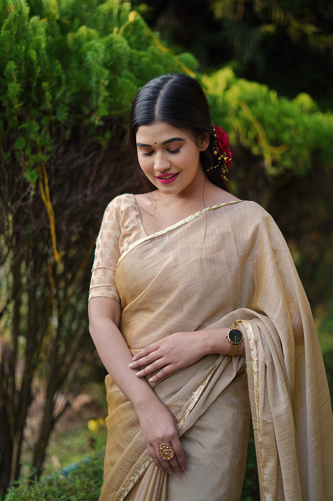 Beige Gota Saree